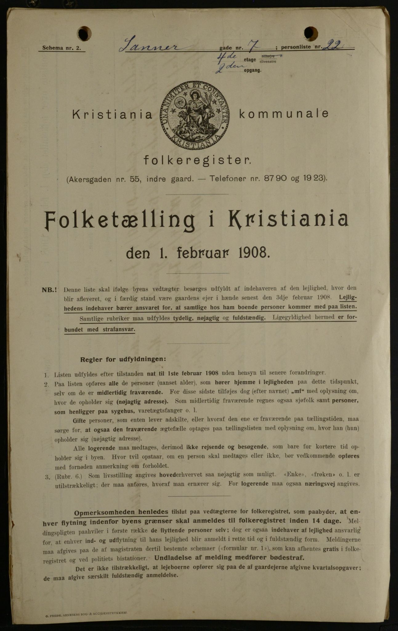 OBA, Kommunal folketelling 1.2.1908 for Kristiania kjøpstad, 1908, s. 79734