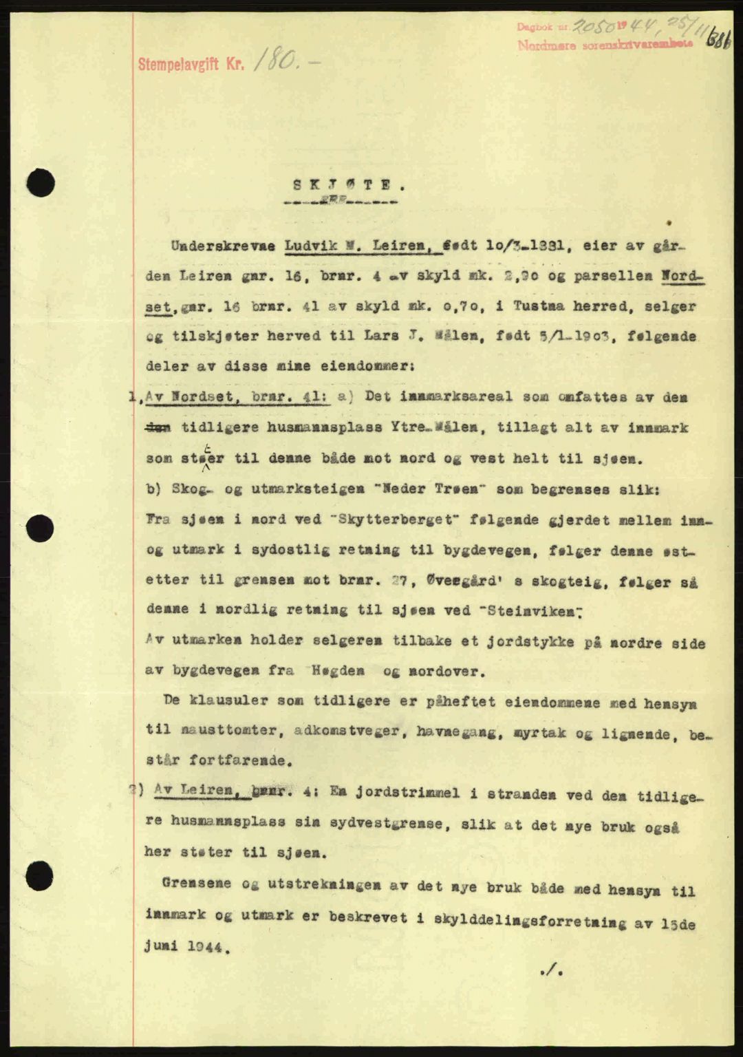 Nordmøre sorenskriveri, SAT/A-4132/1/2/2Ca: Pantebok nr. A98, 1944-1944, Dagboknr: 2050/1944