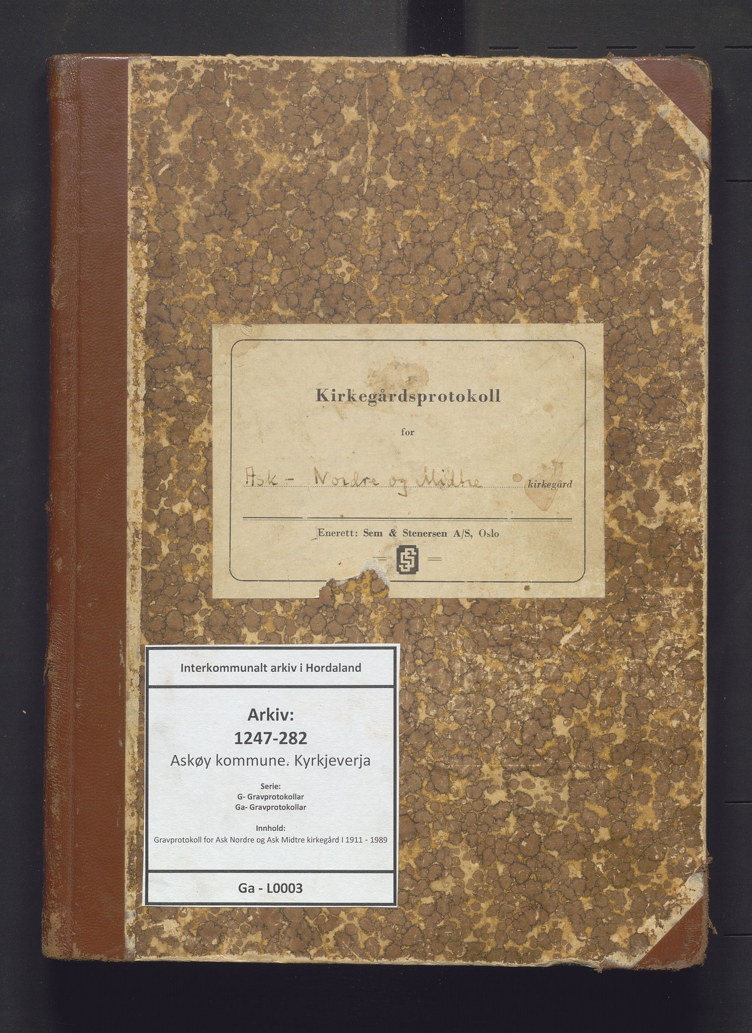 Askøy kommune. Kyrkjeverja, IKAH/1247-282/G/Ga/L0003: Gravprotokoll for Ask Nordre og Ask Midtre kirkegård I, 1911-1989