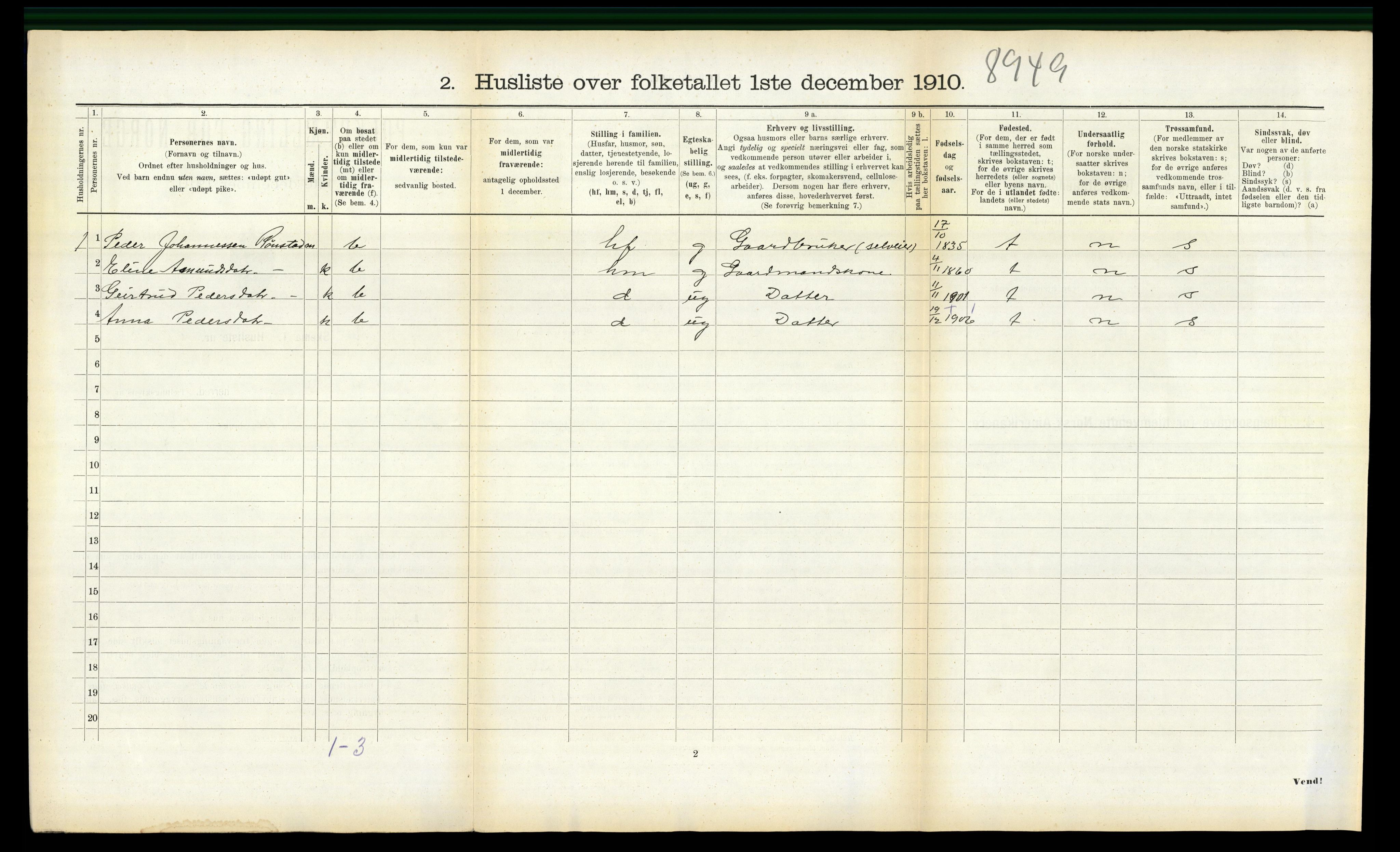 RA, Folketelling 1910 for 1519 Volda herred, 1910, s. 1343