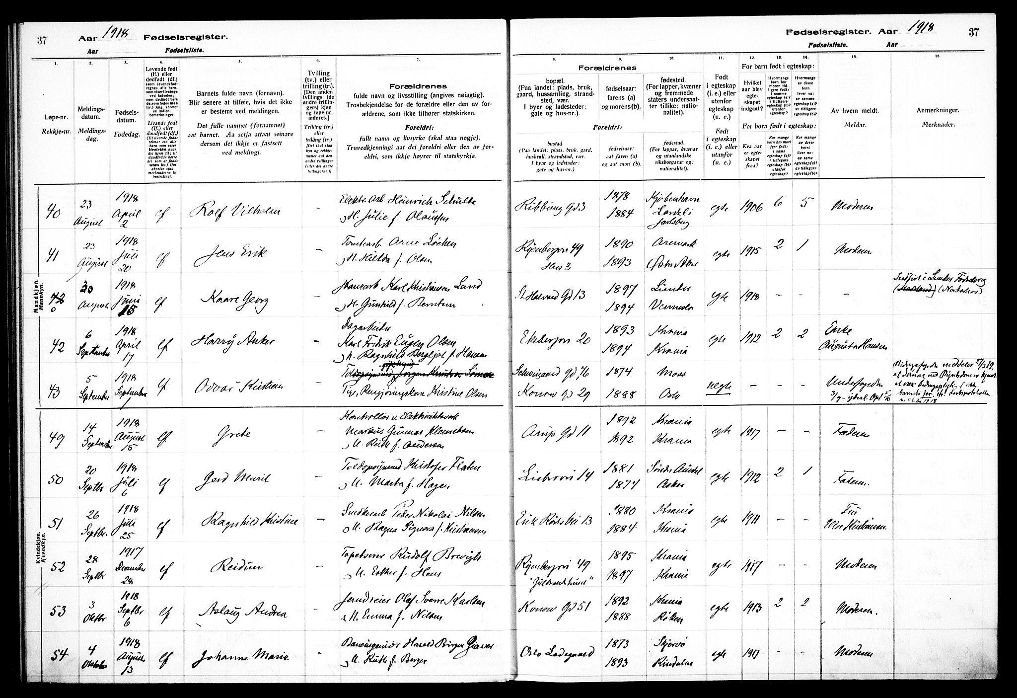 Gamlebyen prestekontor Kirkebøker, AV/SAO-A-10884/J/Ja/L0001: Fødselsregister nr. 1, 1916-1936, s. 37