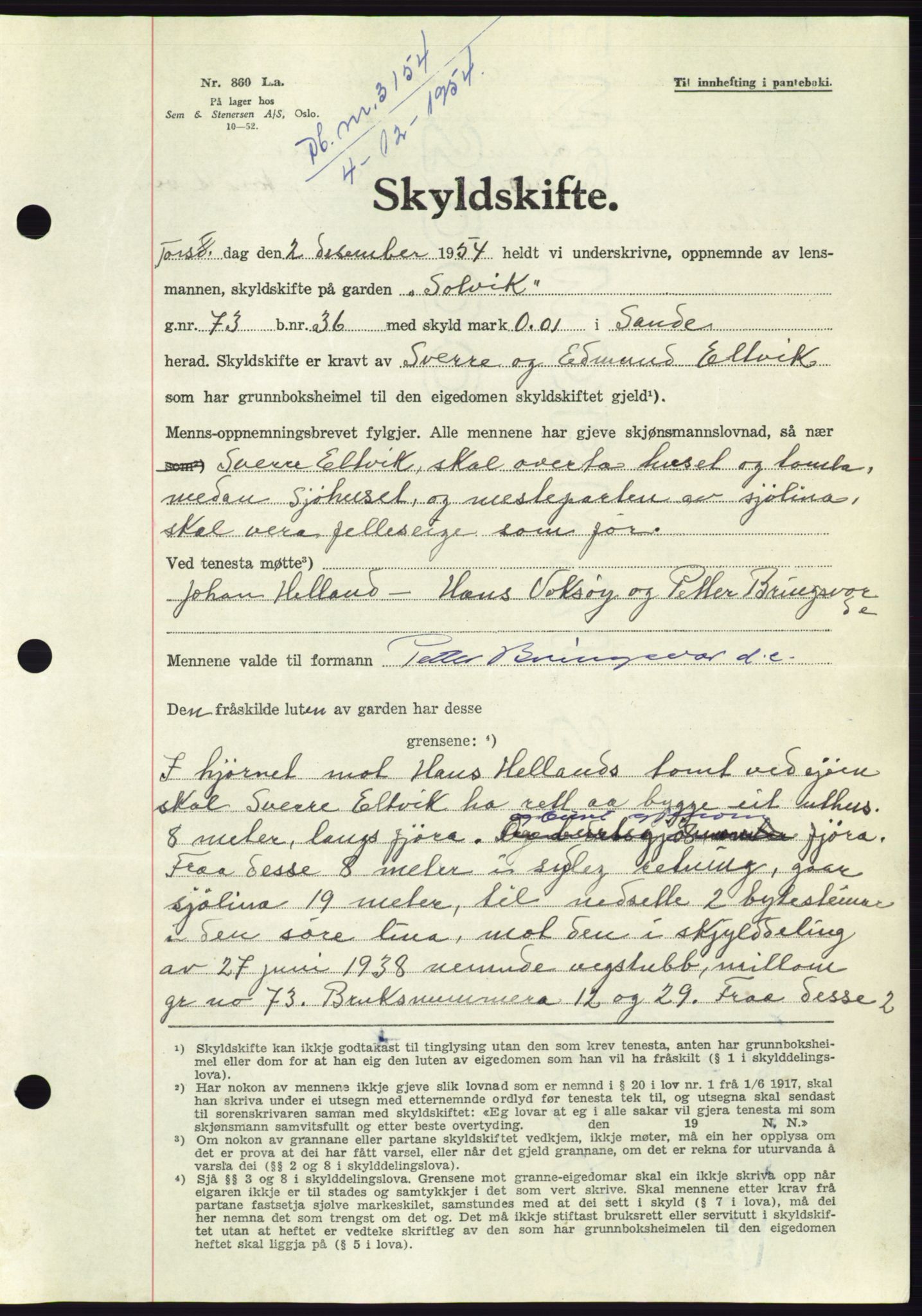 Søre Sunnmøre sorenskriveri, AV/SAT-A-4122/1/2/2C/L0099: Pantebok nr. 25A, 1954-1954, Dagboknr: 3154/1954