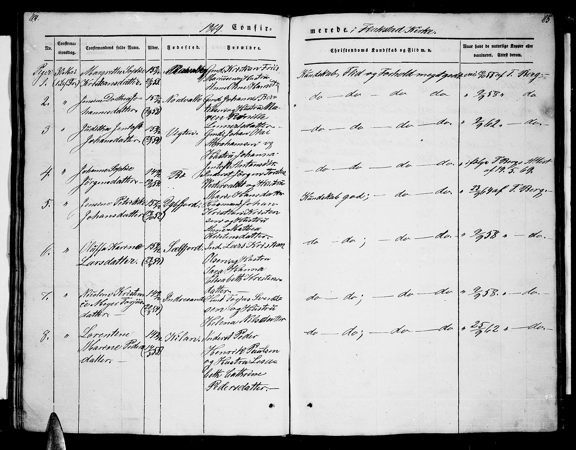 Ministerialprotokoller, klokkerbøker og fødselsregistre - Nordland, AV/SAT-A-1459/885/L1212: Klokkerbok nr. 885C01, 1847-1873, s. 84-85