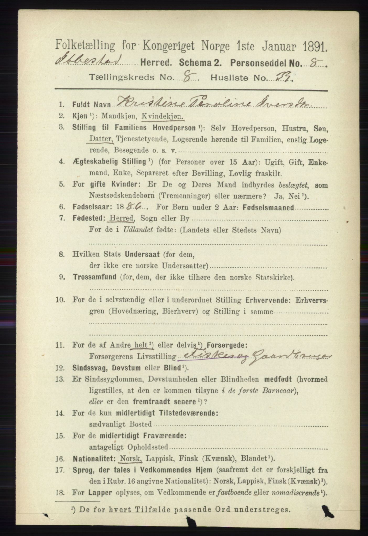 RA, Folketelling 1891 for 1917 Ibestad herred, 1891, s. 5422