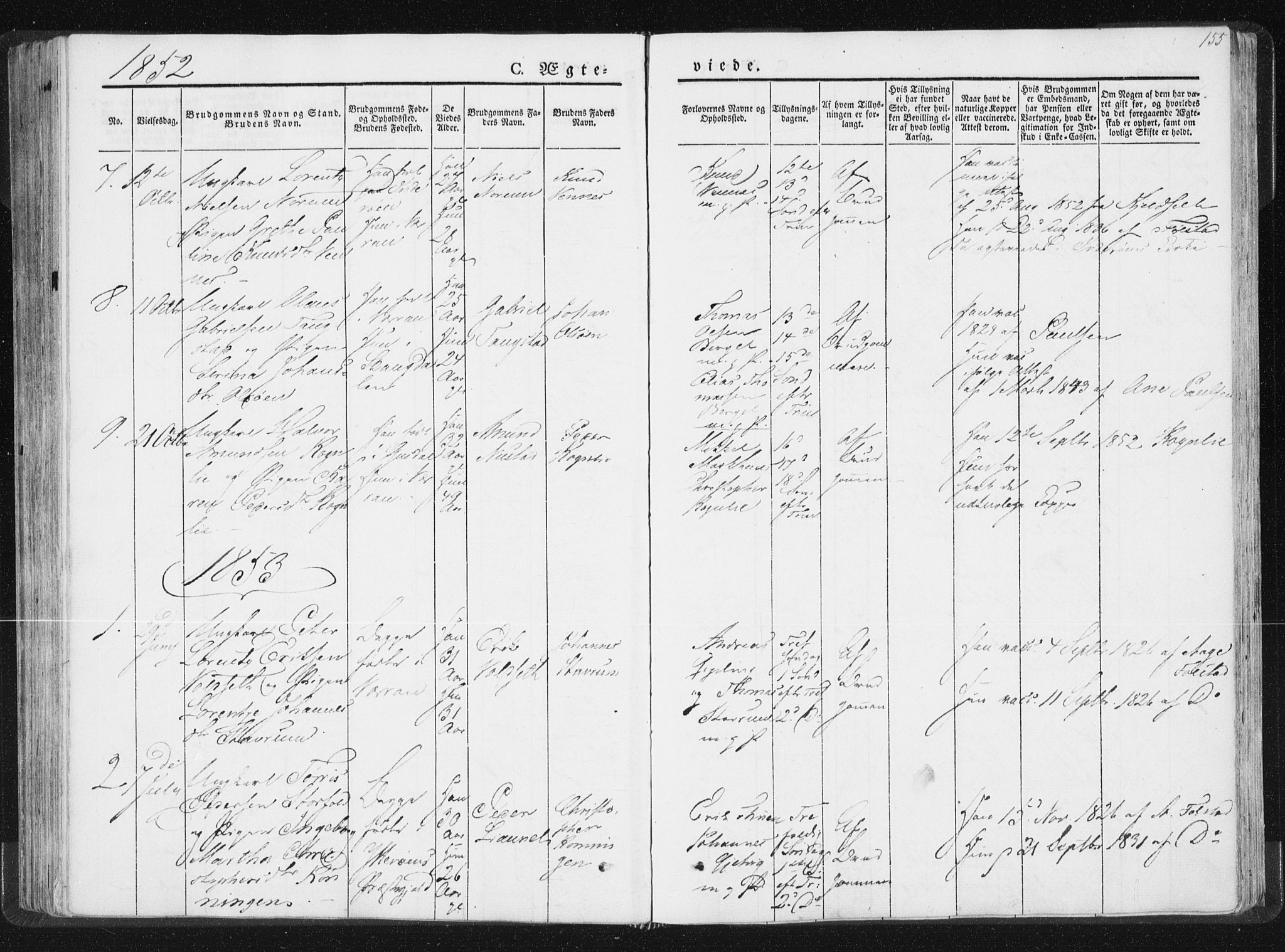 Ministerialprotokoller, klokkerbøker og fødselsregistre - Nord-Trøndelag, SAT/A-1458/744/L0418: Ministerialbok nr. 744A02, 1843-1866, s. 155