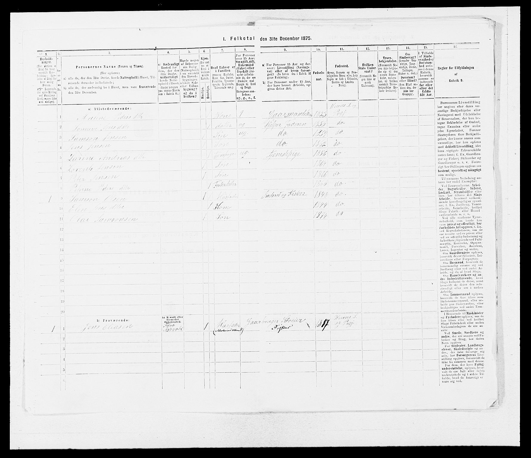 SAB, Folketelling 1875 for 1437L Kinn prestegjeld, Kinn sokn og Svanøy sokn, 1875, s. 320