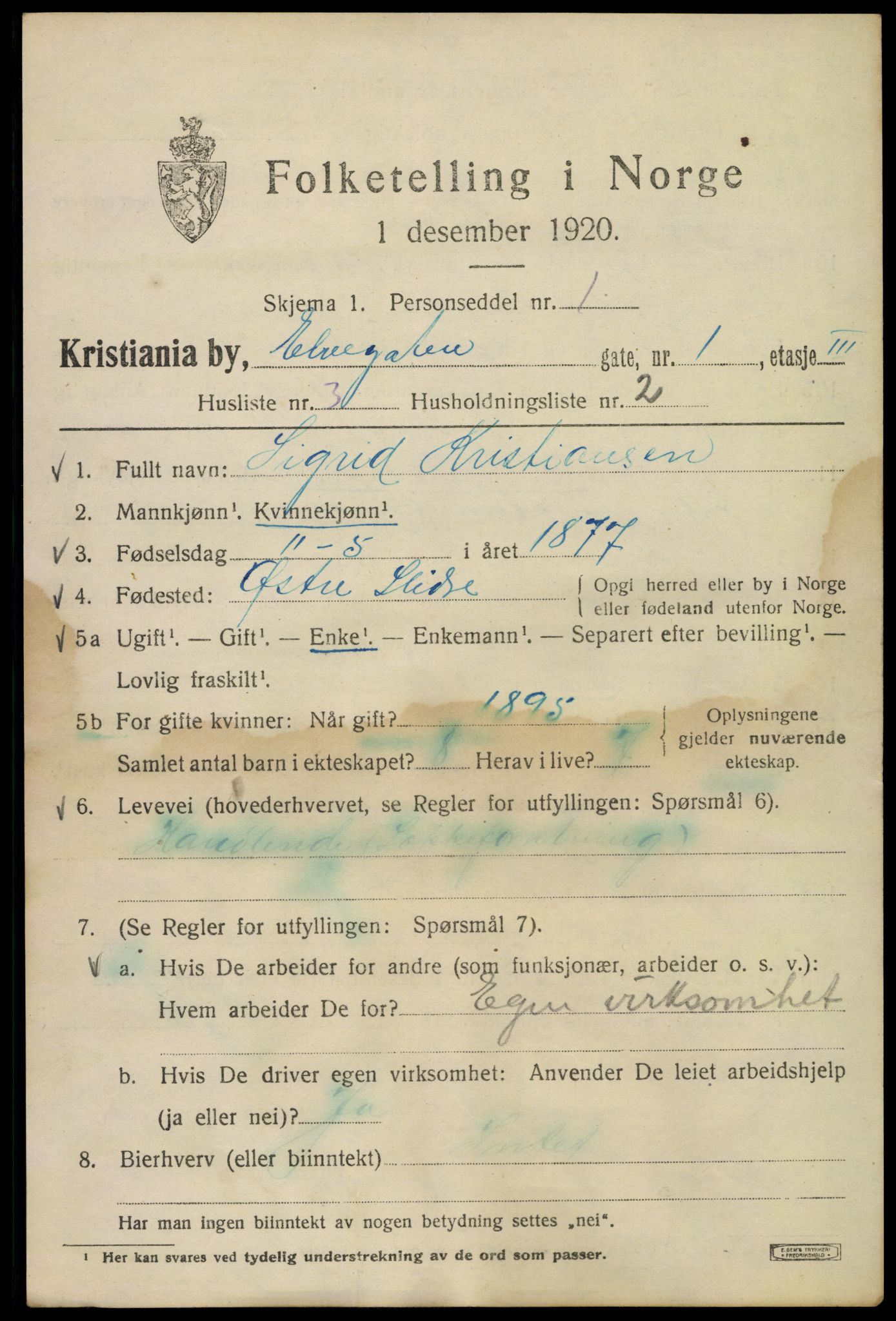 SAO, Folketelling 1920 for 0301 Kristiania kjøpstad, 1920, s. 215091