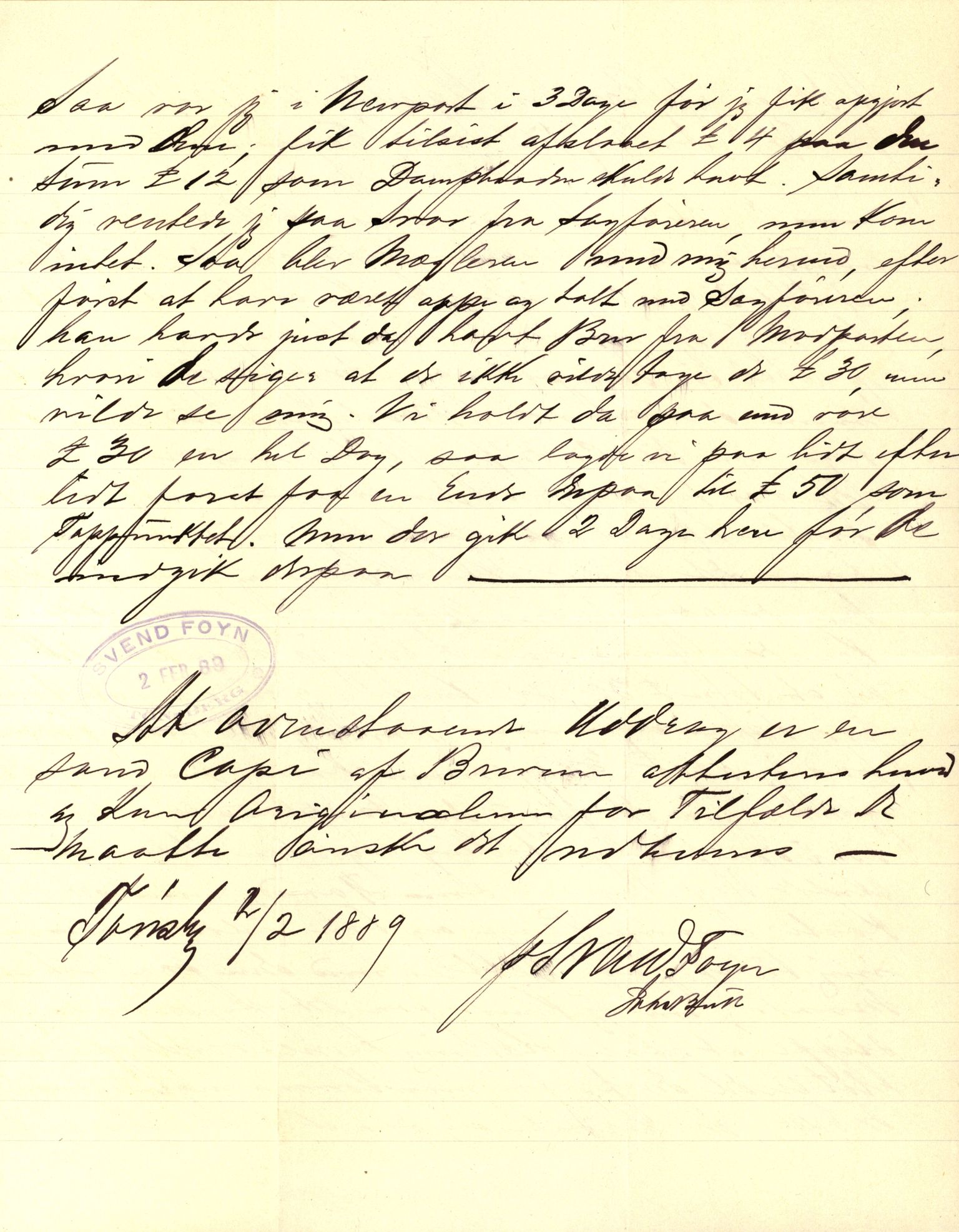 Pa 63 - Østlandske skibsassuranceforening, VEMU/A-1079/G/Ga/L0022/0009: Havaridokumenter / Svend Føyn, Sylvia, Særimner, Magna av Fredrikstad, 1888, s. 3