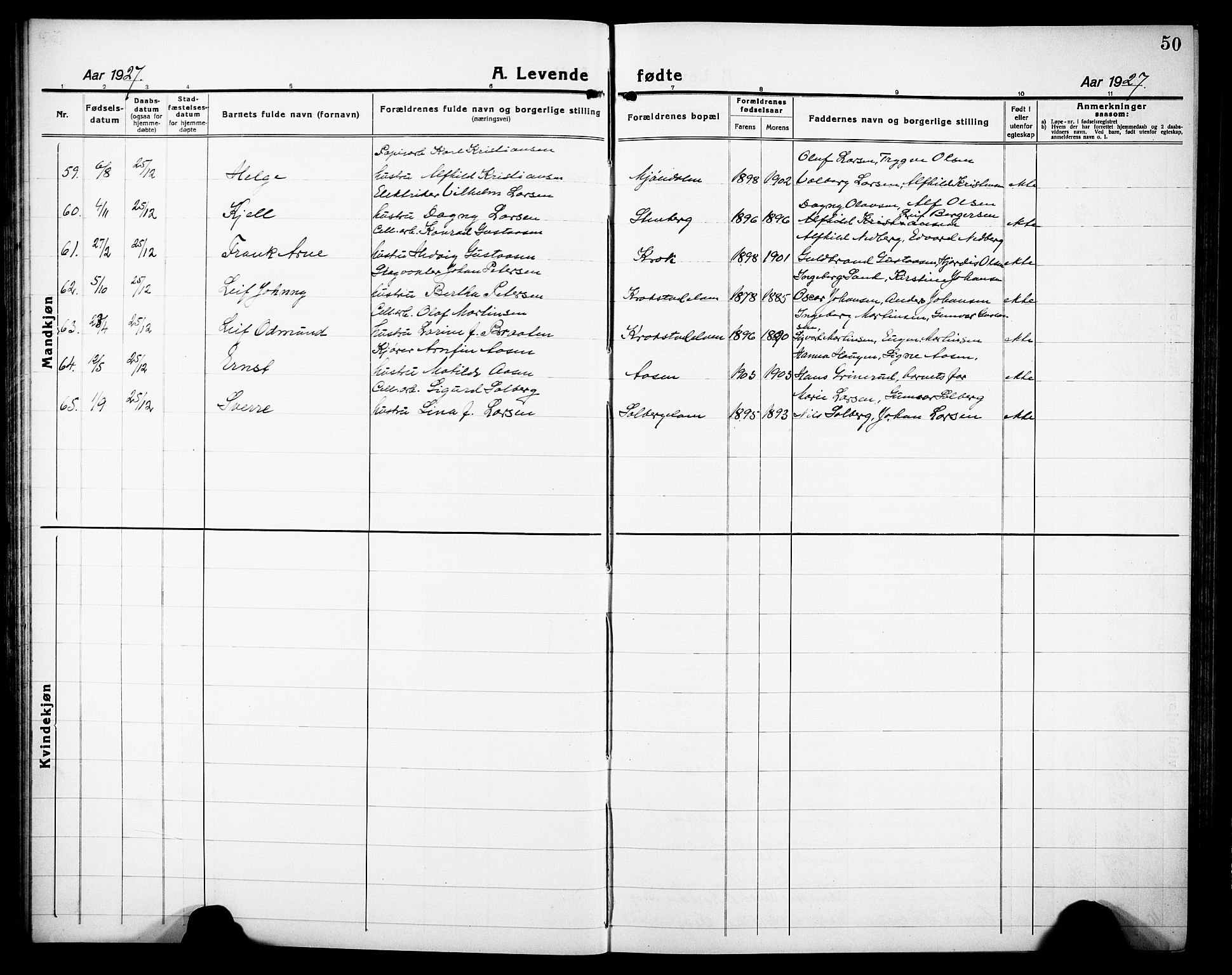 Nedre Eiker kirkebøker, AV/SAKO-A-612/G/Ga/L0006: Klokkerbok nr. 6, 1922-1933, s. 50