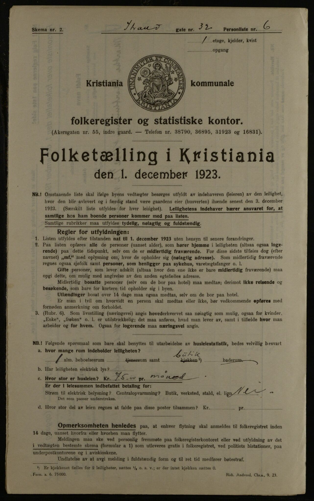 OBA, Kommunal folketelling 1.12.1923 for Kristiania, 1923, s. 115092