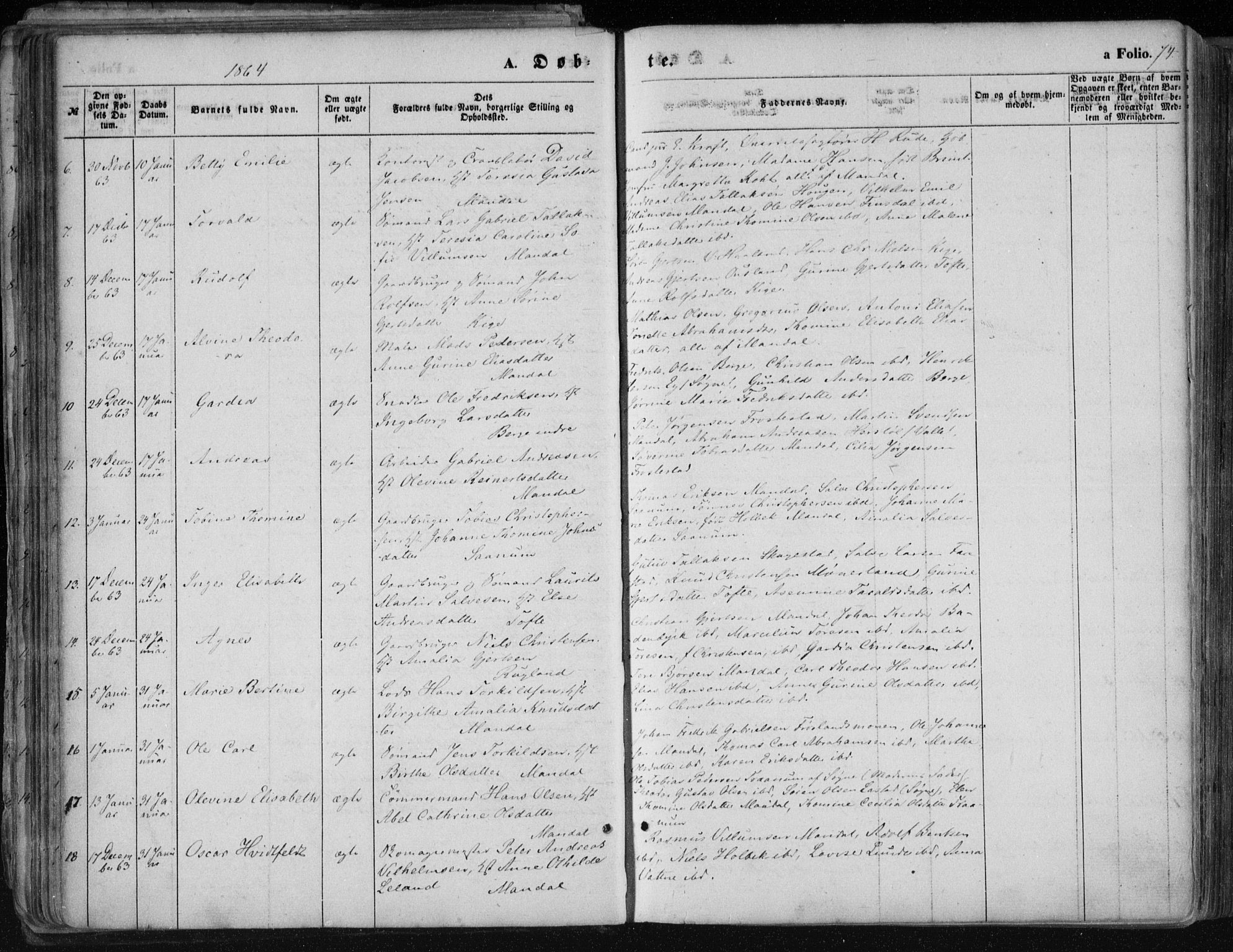 Mandal sokneprestkontor, SAK/1111-0030/F/Fa/Faa/L0014: Ministerialbok nr. A 14, 1859-1872, s. 74