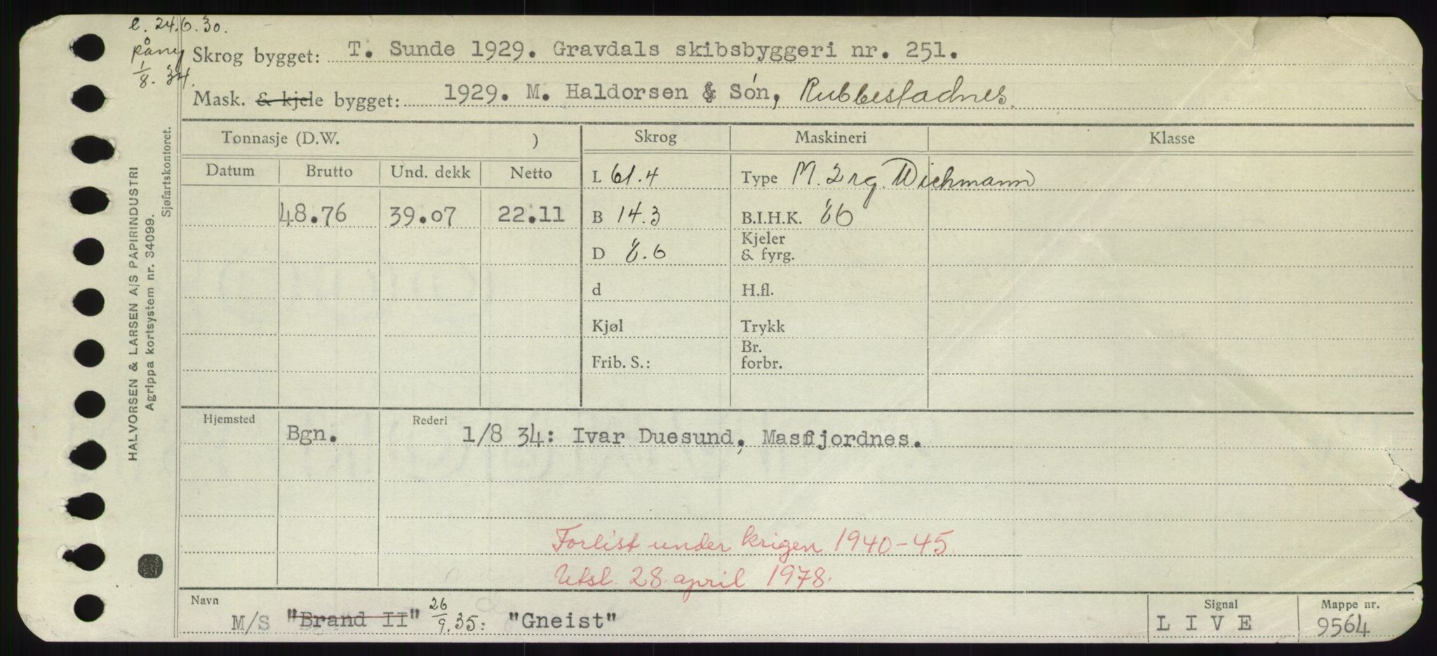 Sjøfartsdirektoratet med forløpere, Skipsmålingen, AV/RA-S-1627/H/Hd/L0013: Fartøy, Gne-Gås, s. 1