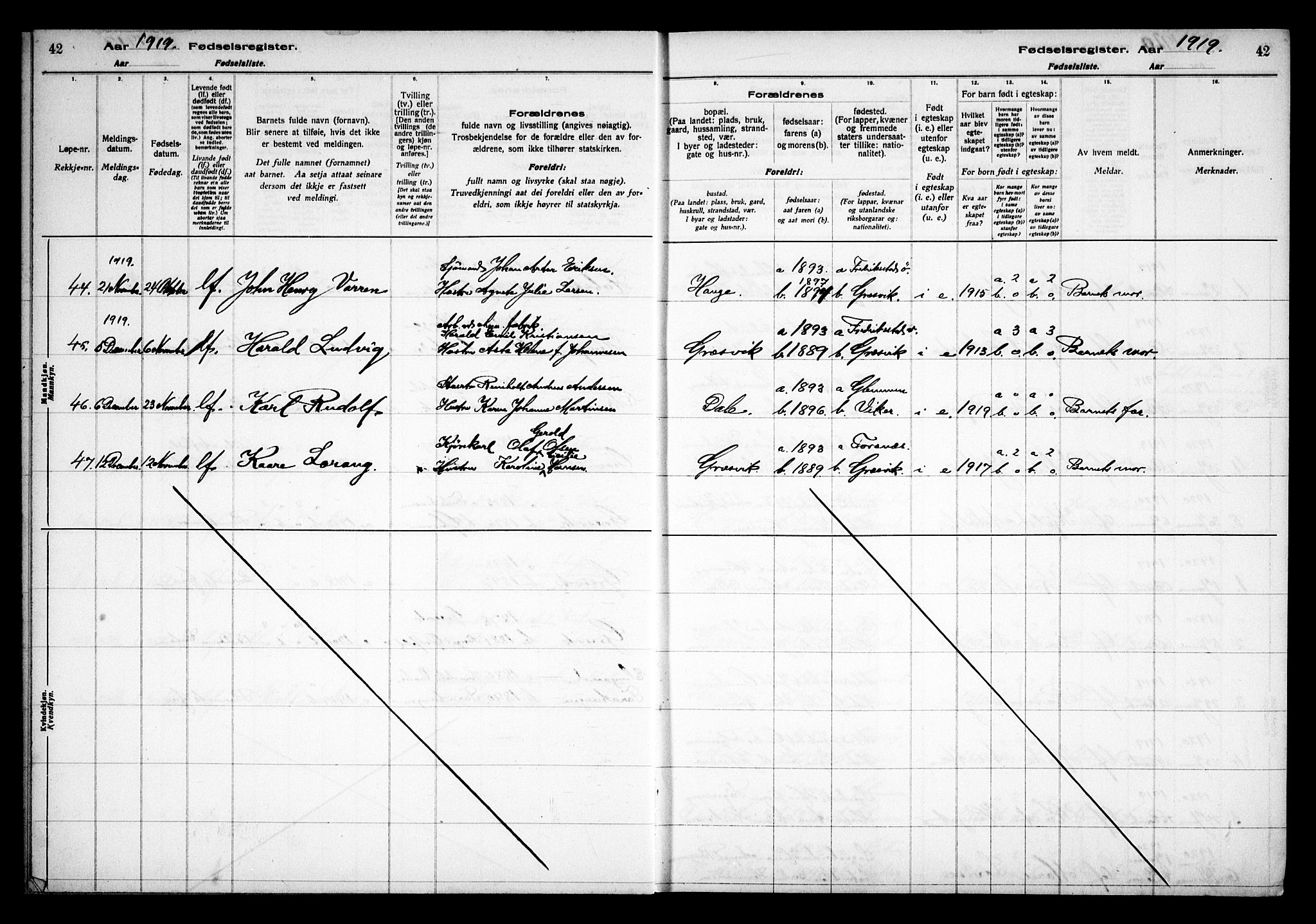 Onsøy prestekontor Kirkebøker, AV/SAO-A-10914/J/Jb/L0001: Fødselsregister nr. II 1, 1916-1938, s. 42