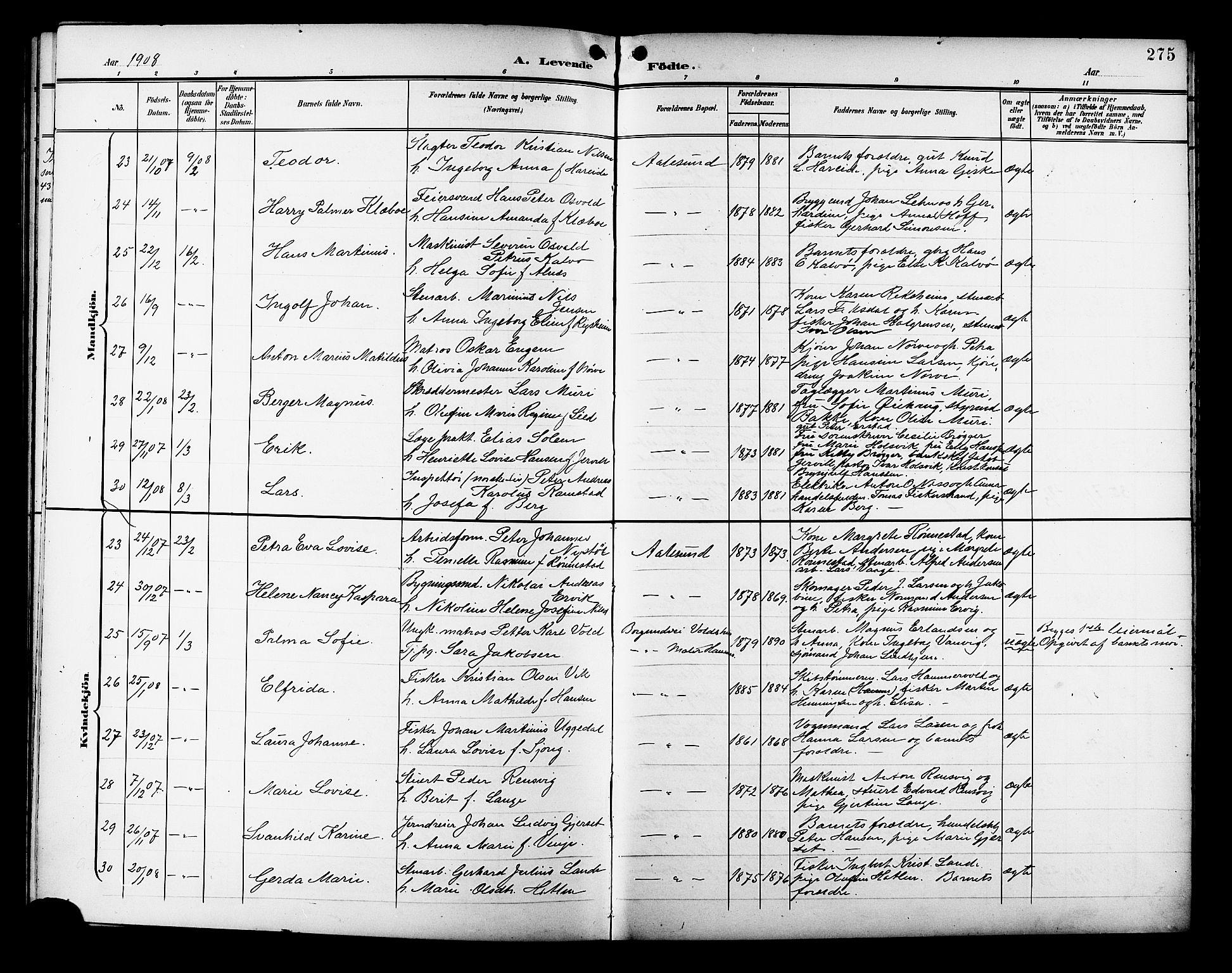 Ministerialprotokoller, klokkerbøker og fødselsregistre - Møre og Romsdal, AV/SAT-A-1454/529/L0468: Klokkerbok nr. 529C05, 1897-1908, s. 275