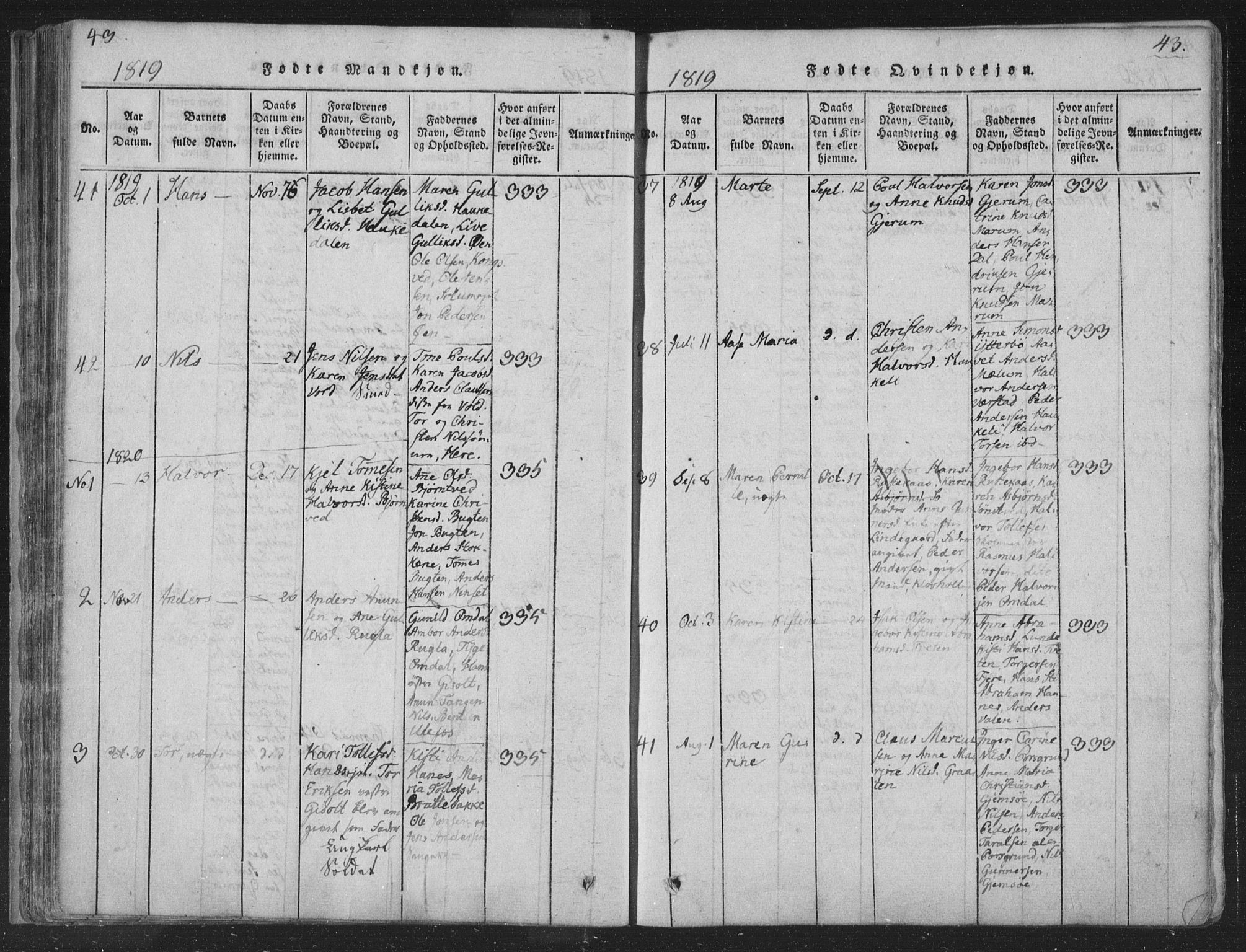 Solum kirkebøker, AV/SAKO-A-306/F/Fa/L0004: Ministerialbok nr. I 4, 1814-1833, s. 43