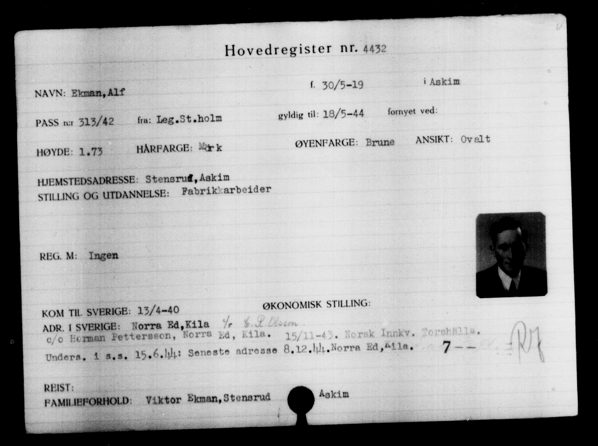 Utenriksstasjonene, Legasjonen i Stockholm, Flyktningkontoret, AV/RA-S-6753/V/Va/L0004: Kjesäterkartoteket, flyktninger med registreringsnr. 3496-6610, 1940-1945, s. 1133