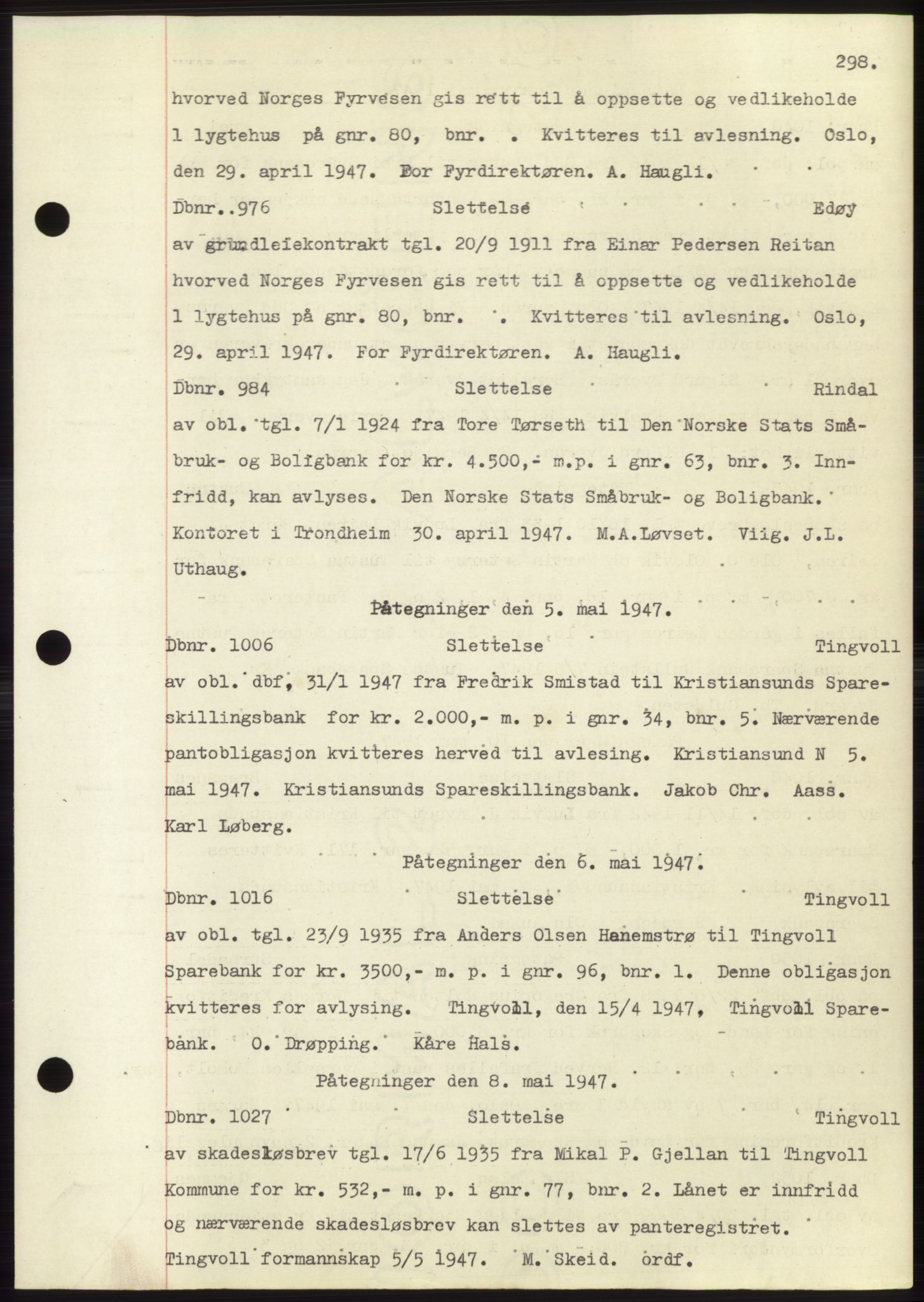Nordmøre sorenskriveri, SAT/A-4132/1/2/2Ca: Pantebok nr. C82b, 1946-1951, Dagboknr: 976/1947