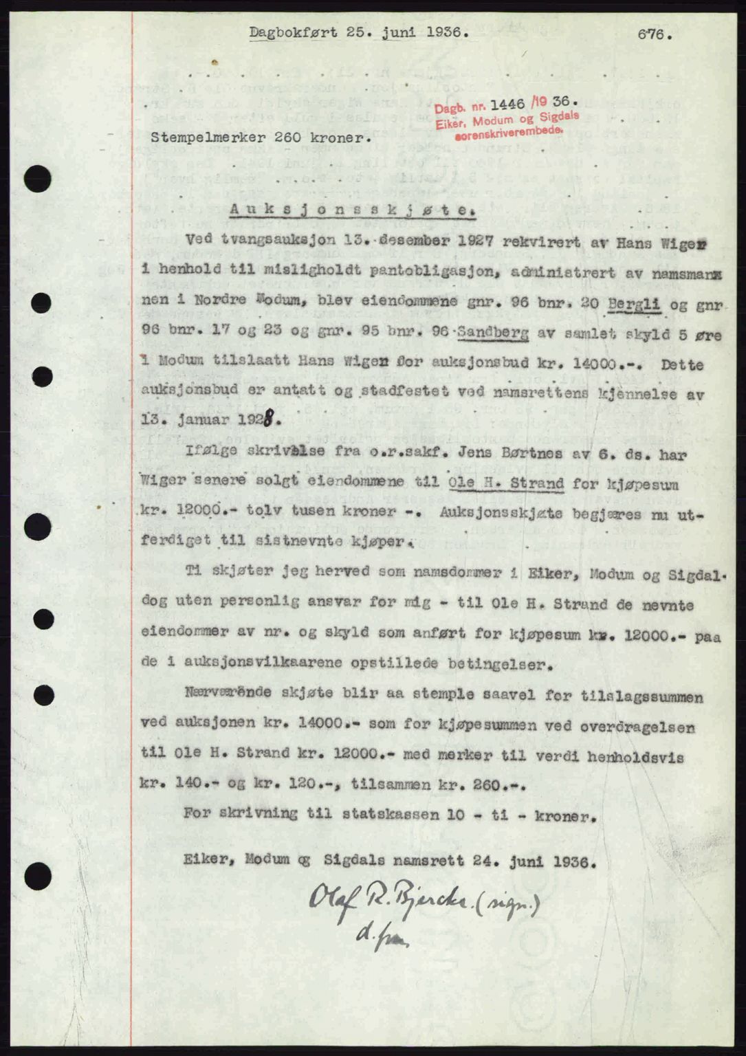 Eiker, Modum og Sigdal sorenskriveri, SAKO/A-123/G/Ga/Gab/L0032: Pantebok nr. A2, 1936-1936, Dagboknr: 1446/1936