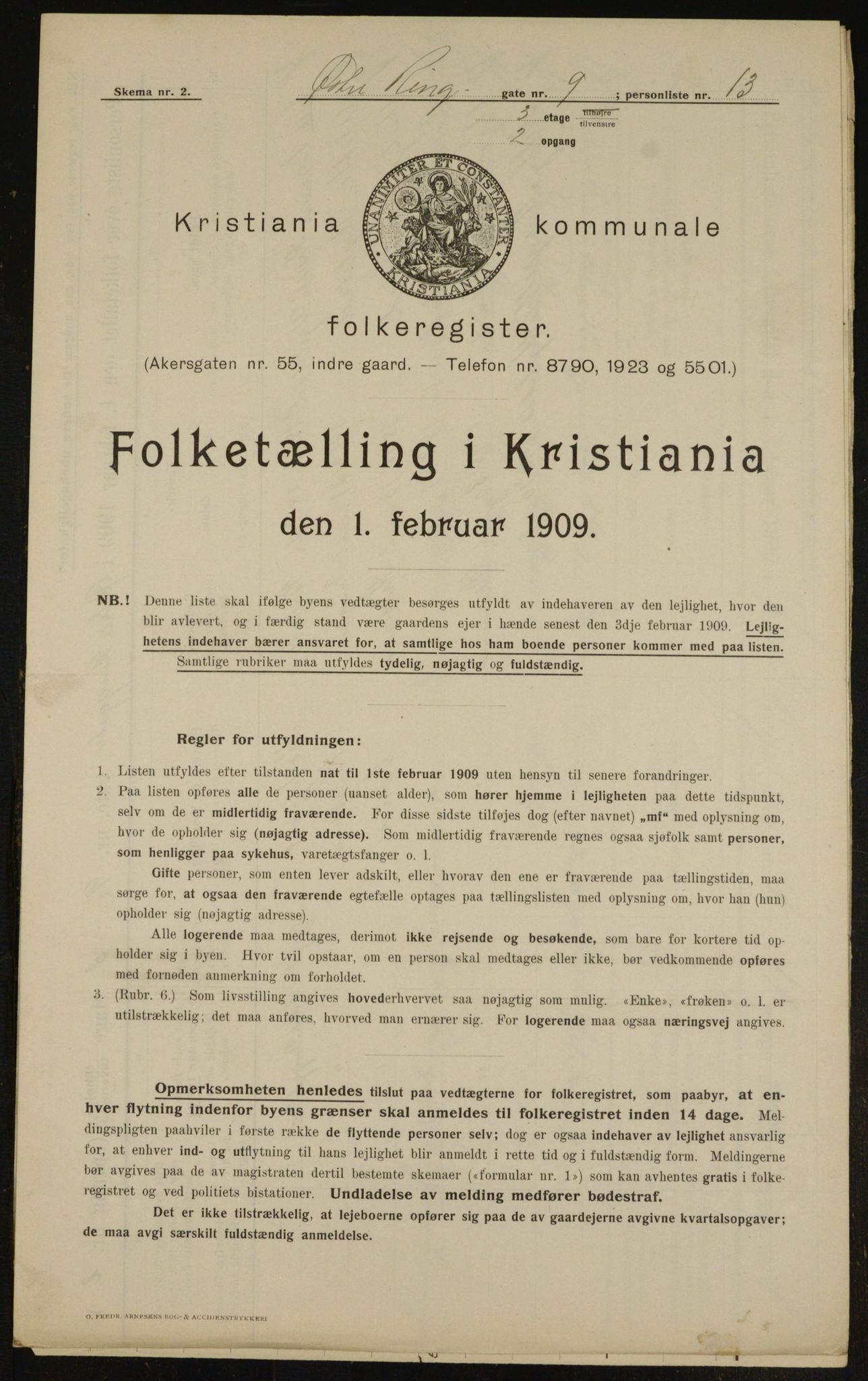 OBA, Kommunal folketelling 1.2.1909 for Kristiania kjøpstad, 1909, s. 41484