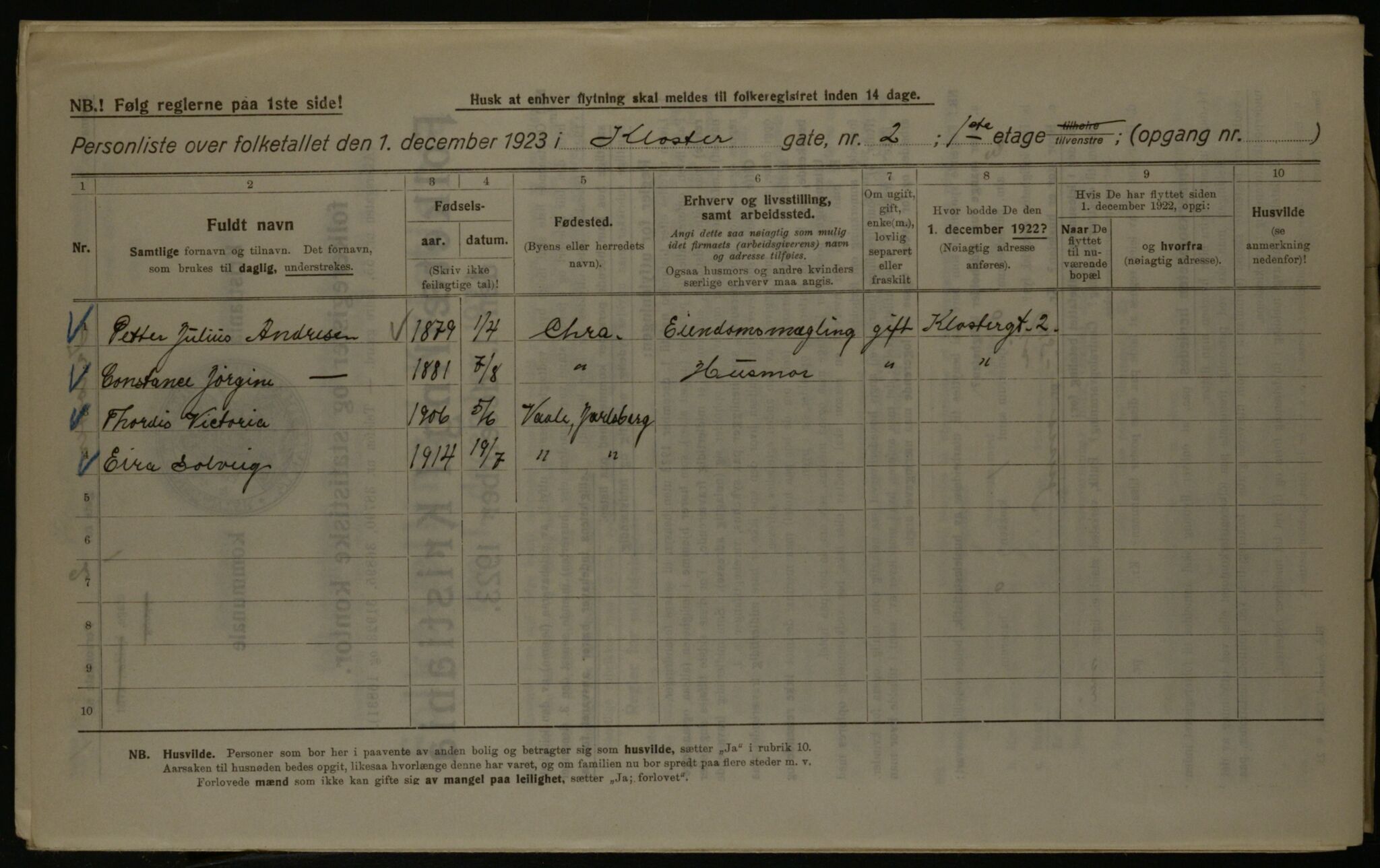 OBA, Kommunal folketelling 1.12.1923 for Kristiania, 1923, s. 58441