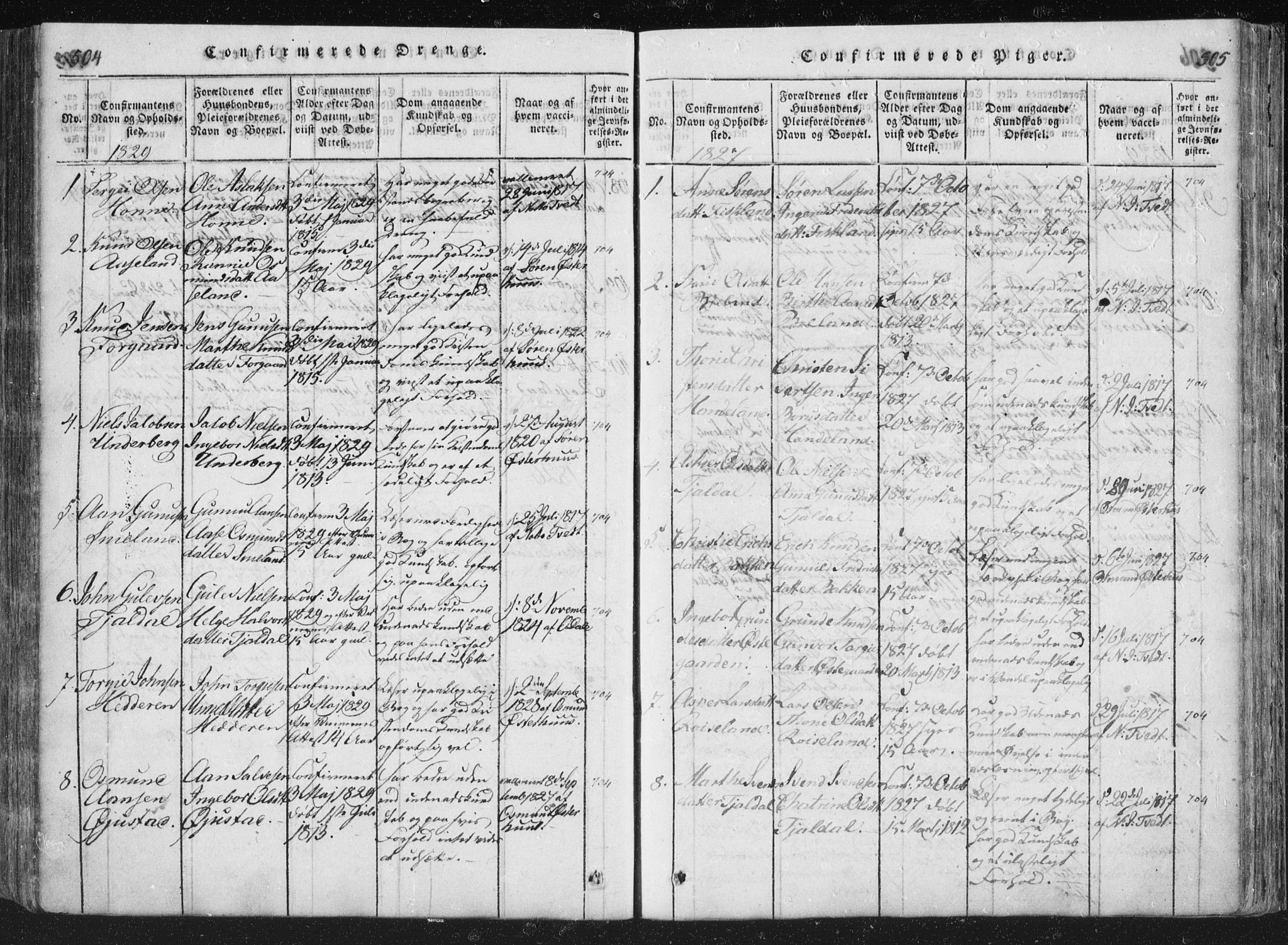 Åseral sokneprestkontor, AV/SAK-1111-0051/F/Fa/L0001: Ministerialbok nr. A 1, 1815-1853, s. 504-505