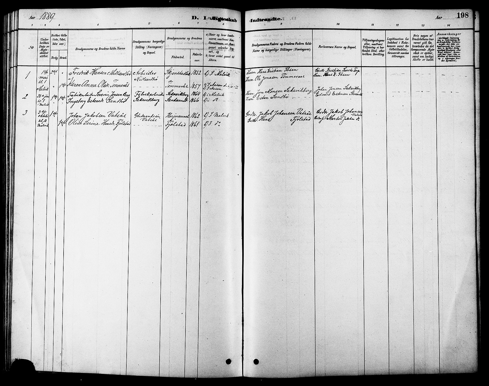 Ministerialprotokoller, klokkerbøker og fødselsregistre - Sør-Trøndelag, SAT/A-1456/616/L0423: Klokkerbok nr. 616C06, 1878-1903, s. 198