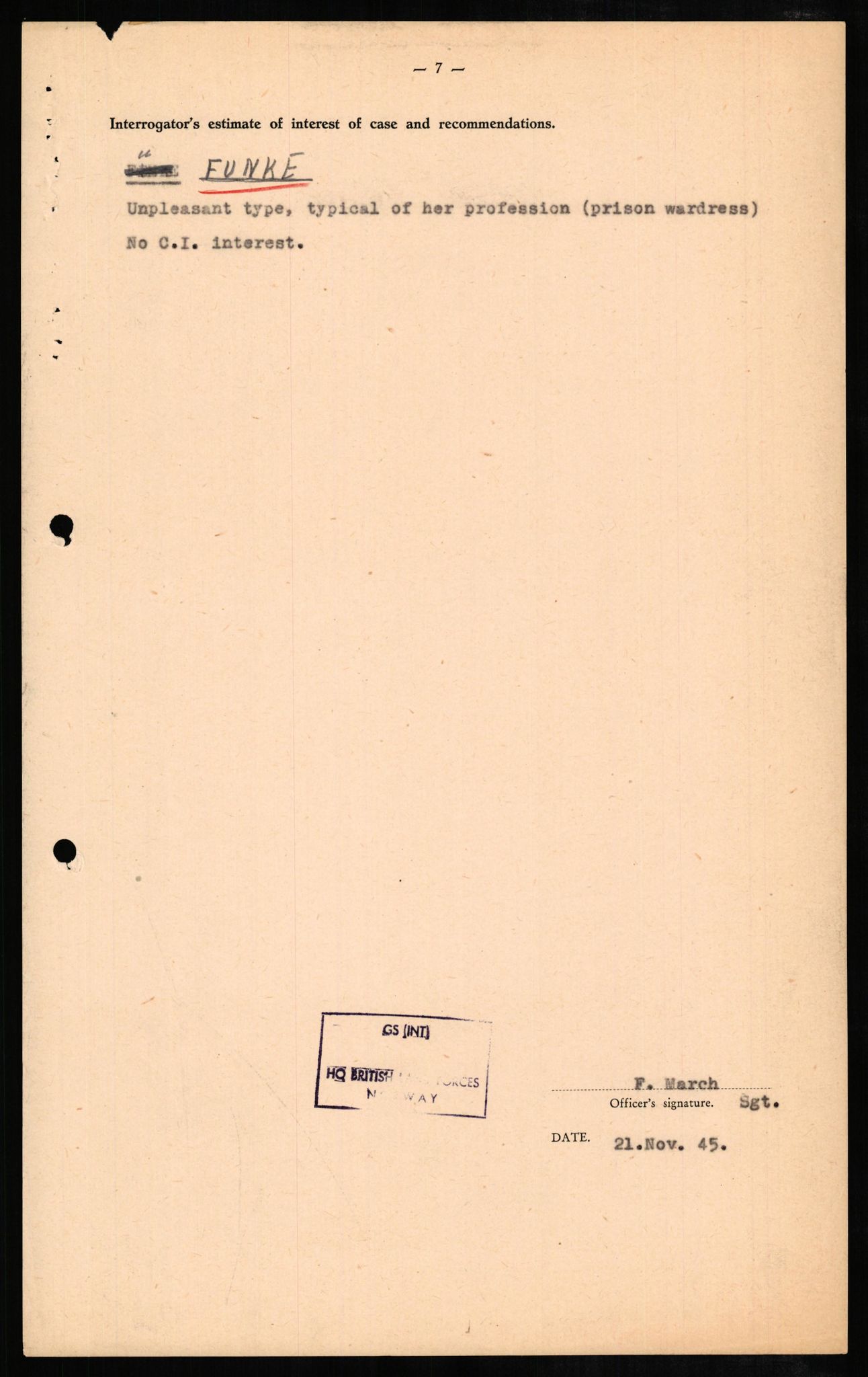 Forsvaret, Forsvarets overkommando II, AV/RA-RAFA-3915/D/Db/L0008: CI Questionaires. Tyske okkupasjonsstyrker i Norge. Tyskere., 1945-1946, s. 458