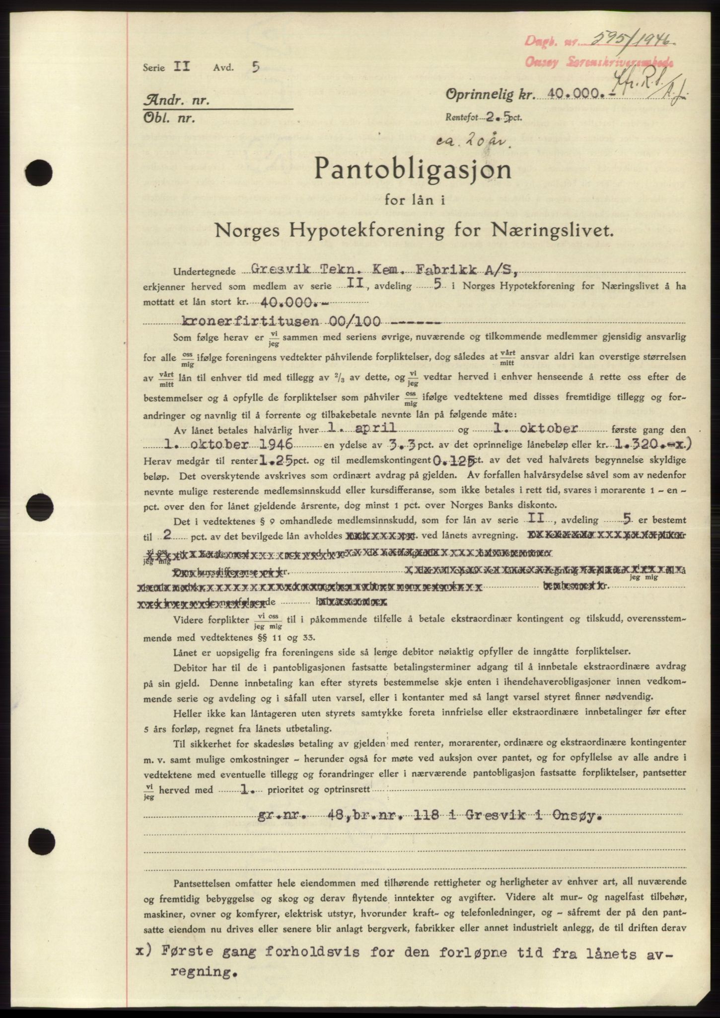 Onsøy sorenskriveri, SAO/A-10474/G/Ga/Gac/L0004: Pantebok nr. B4, 1944-1946, Dagboknr: 595/1946
