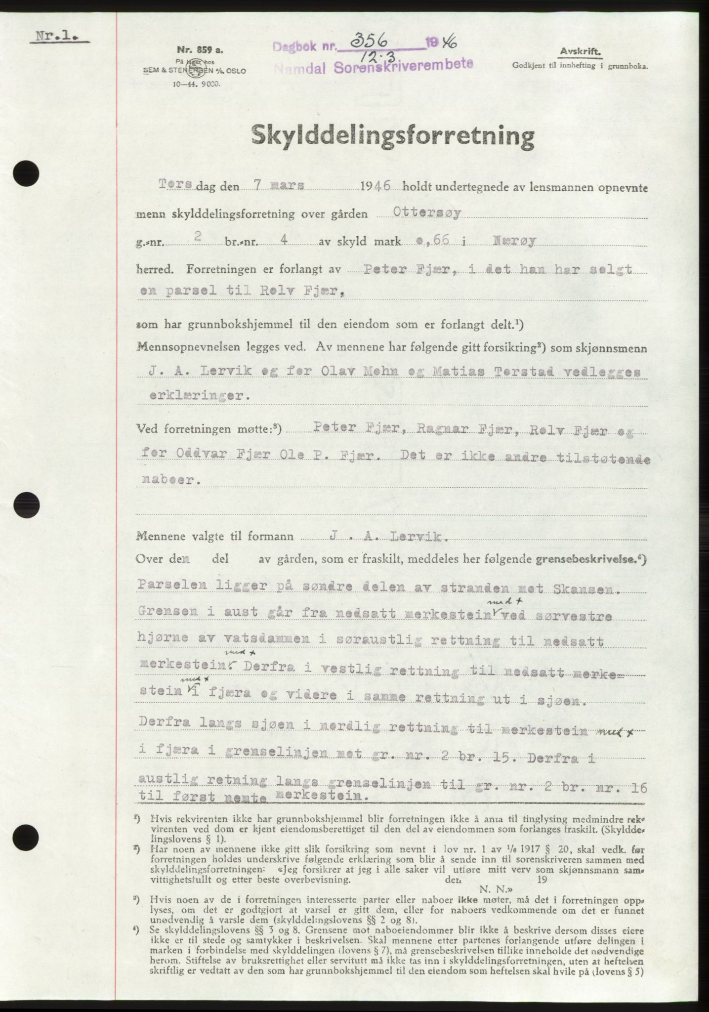Namdal sorenskriveri, SAT/A-4133/1/2/2C: Pantebok nr. -, 1946-1946, Dagboknr: 356/1946