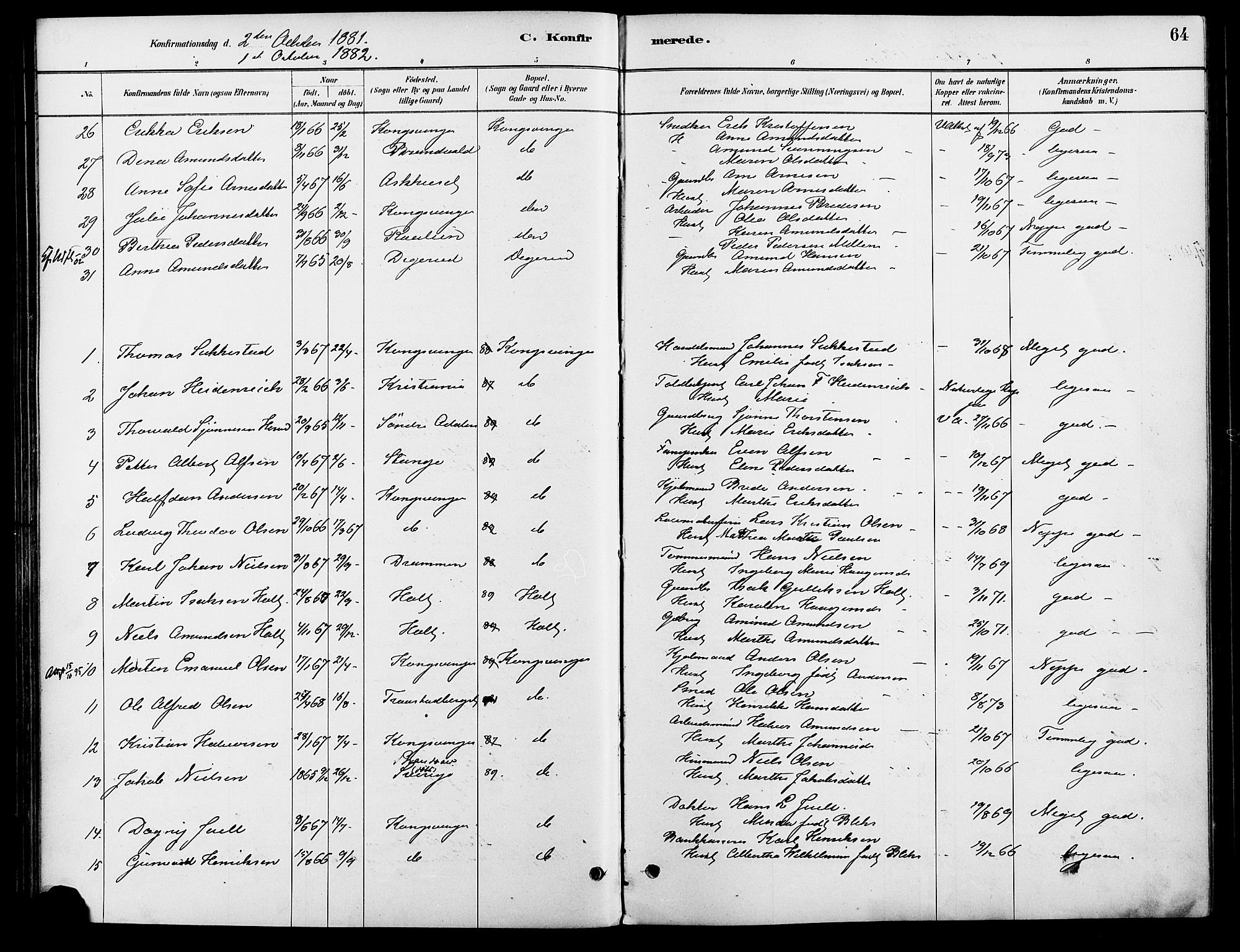 Vinger prestekontor, AV/SAH-PREST-024/H/Ha/Haa/L0013: Ministerialbok nr. 13, 1881-1897, s. 64