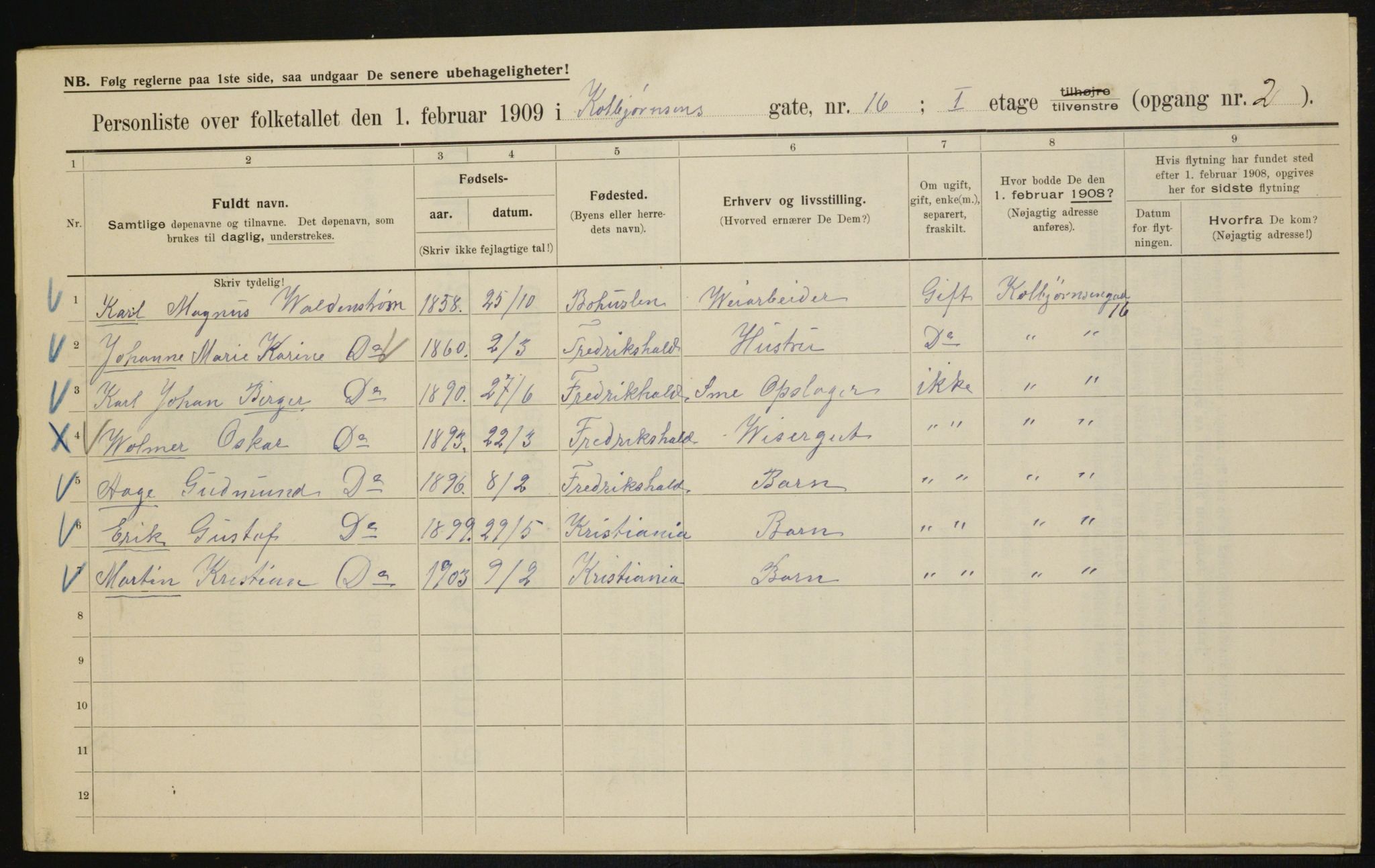 OBA, Kommunal folketelling 1.2.1909 for Kristiania kjøpstad, 1909, s. 11807