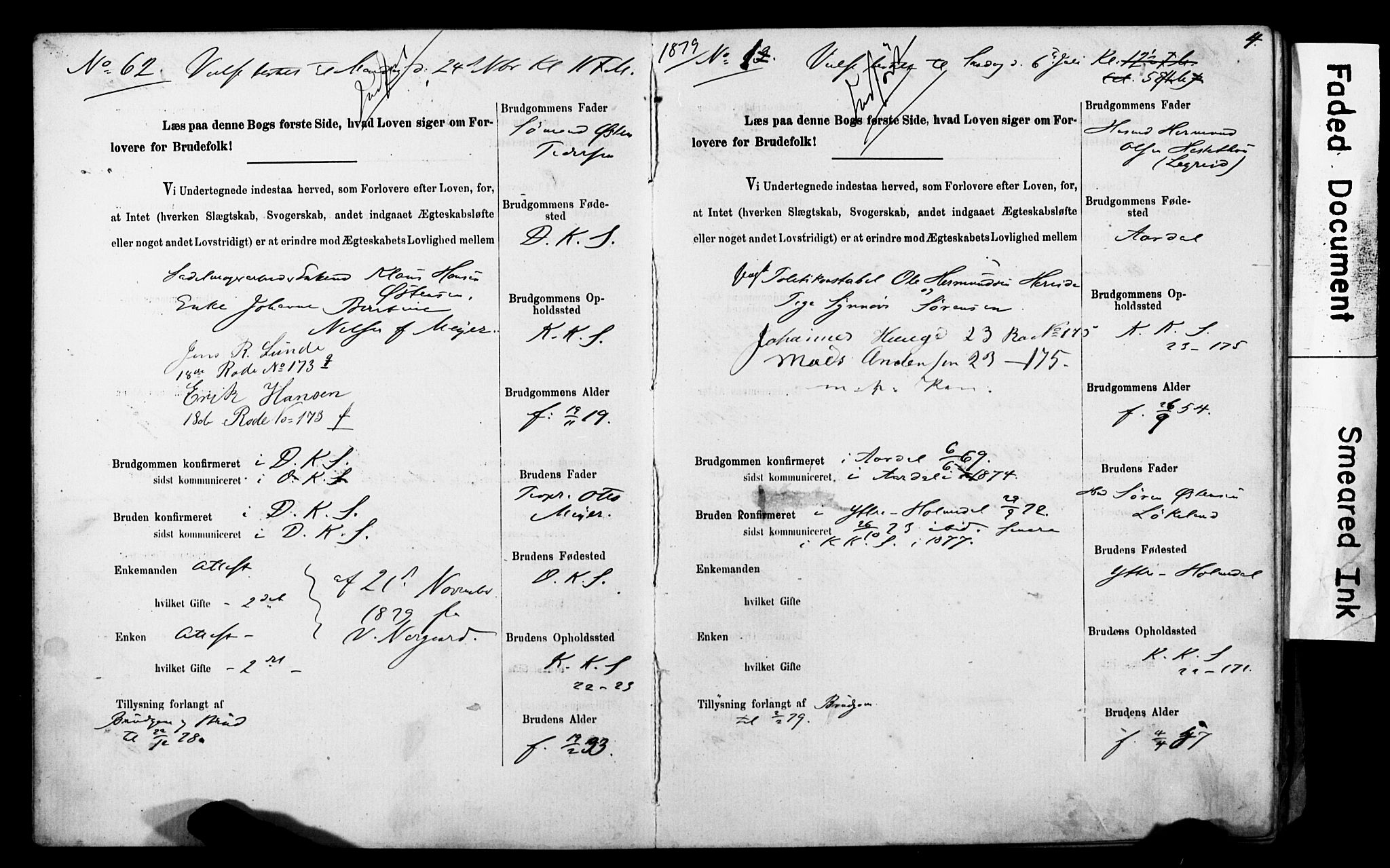 Korskirken sokneprestembete, SAB/A-76101: Forlovererklæringer nr. II.5.5, 1878-1889, s. 4