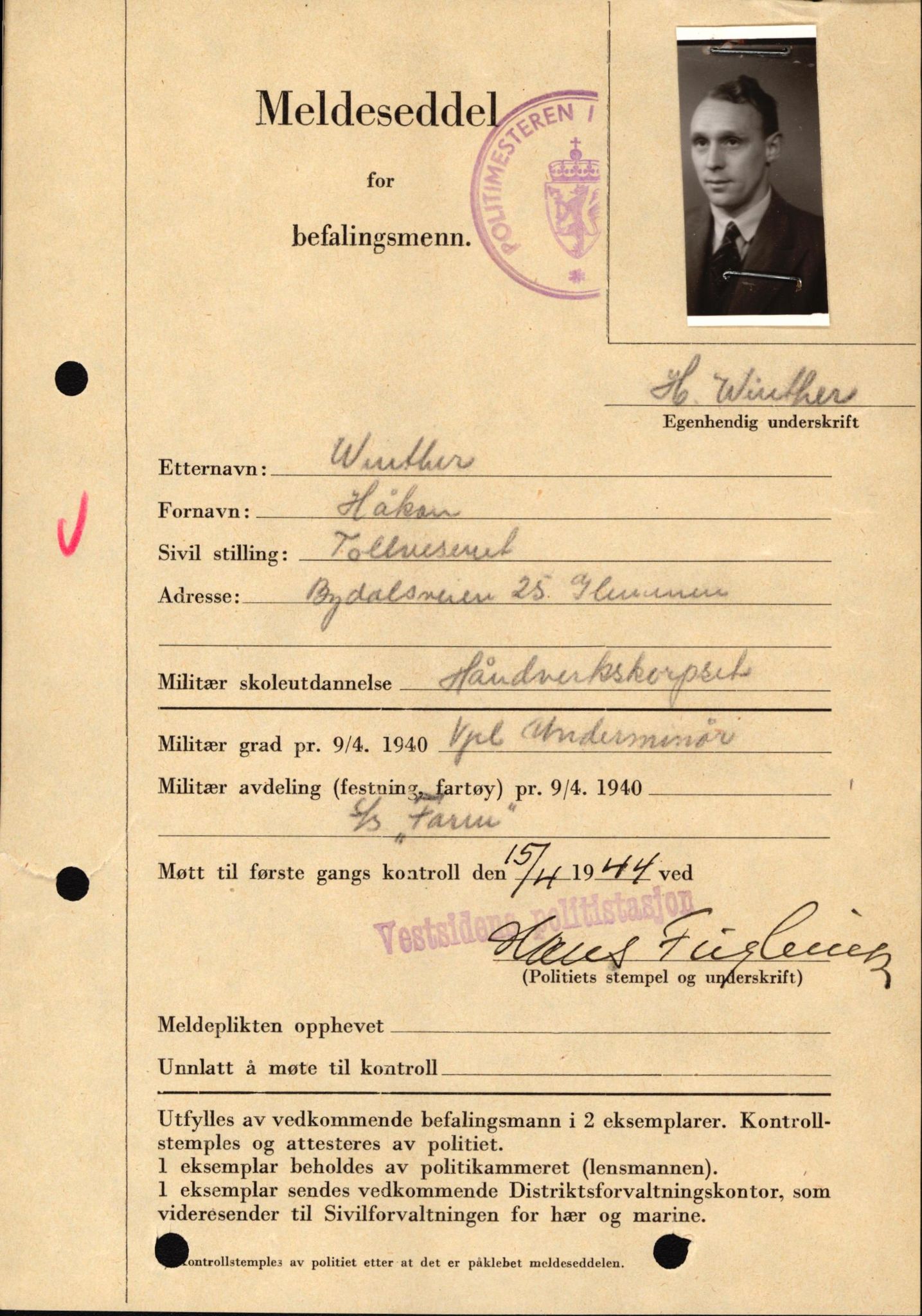Forsvaret, Forsvarets krigshistoriske avdeling, AV/RA-RAFA-2017/Y/Yf/L0209: II-C-11-2121  -  Okkupasjonstiden.  Meldesedler for befal med foto og oppl. om militær grad 9. apr. 1940., 1944-1945, s. 1283