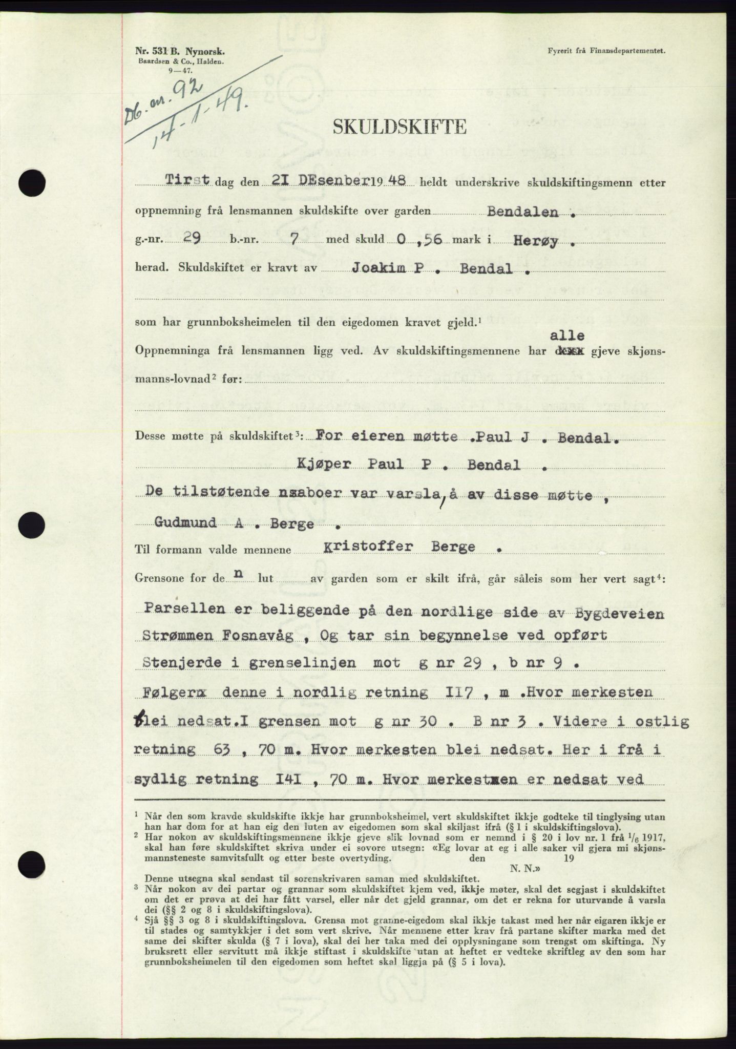 Søre Sunnmøre sorenskriveri, AV/SAT-A-4122/1/2/2C/L0083: Pantebok nr. 9A, 1948-1949, Dagboknr: 92/1949