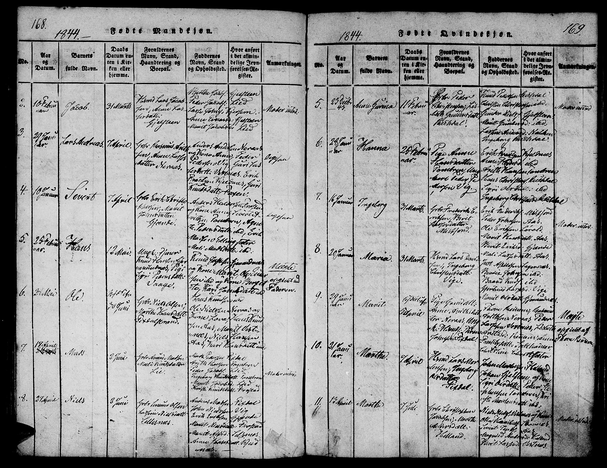 Ministerialprotokoller, klokkerbøker og fødselsregistre - Møre og Romsdal, AV/SAT-A-1454/539/L0528: Ministerialbok nr. 539A01, 1818-1847, s. 168-169