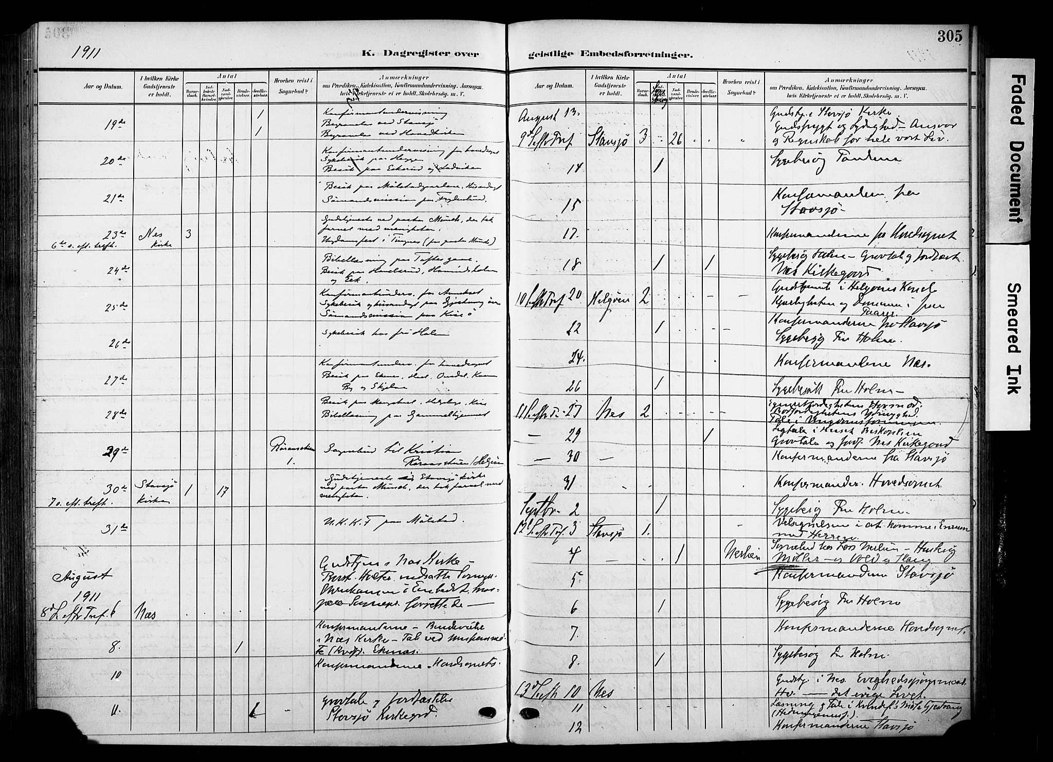 Nes prestekontor, Hedmark, AV/SAH-PREST-020/K/Ka/L0014: Ministerialbok nr. 14, 1906-1929, s. 305