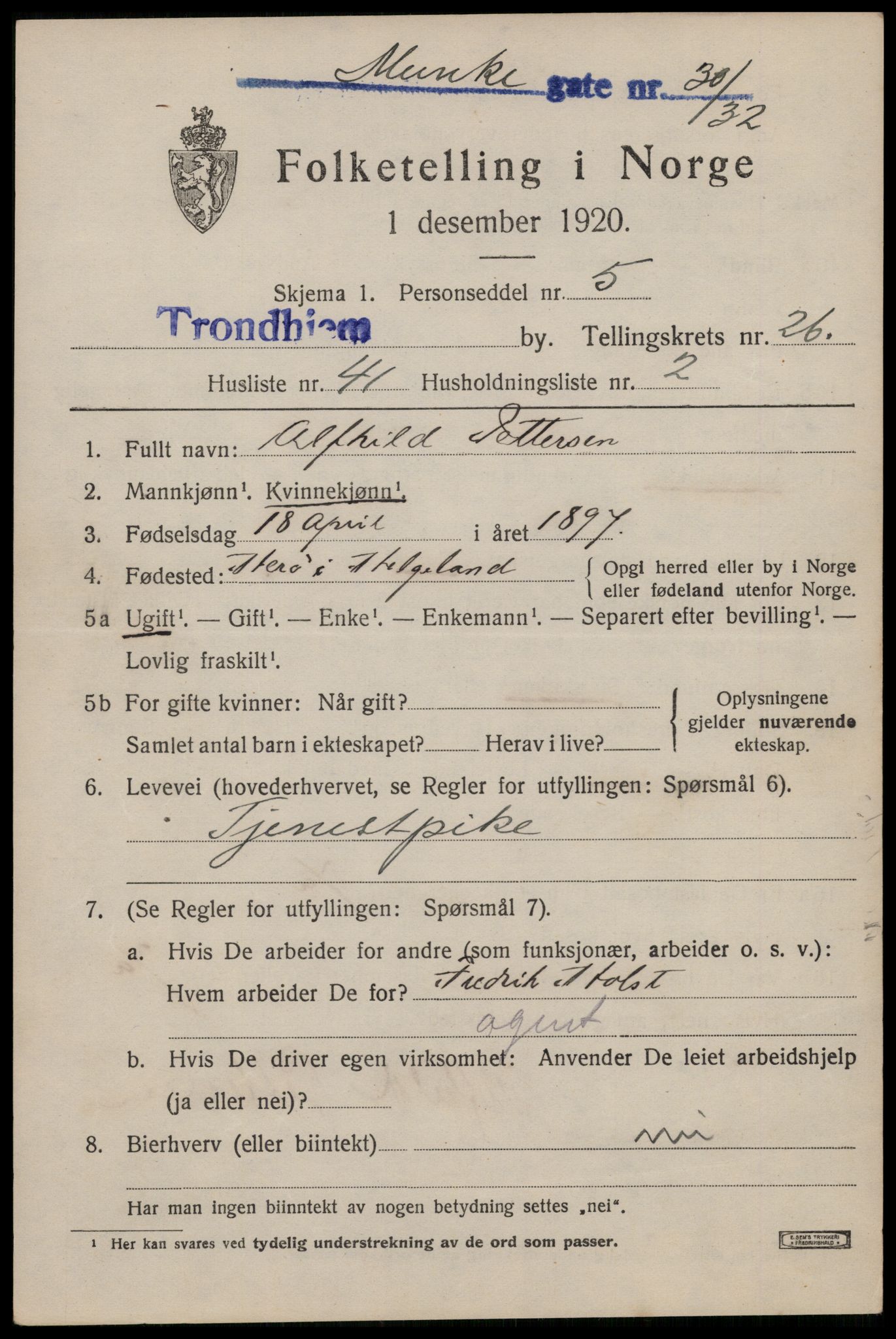 SAT, Folketelling 1920 for 1601 Trondheim kjøpstad, 1920, s. 67426