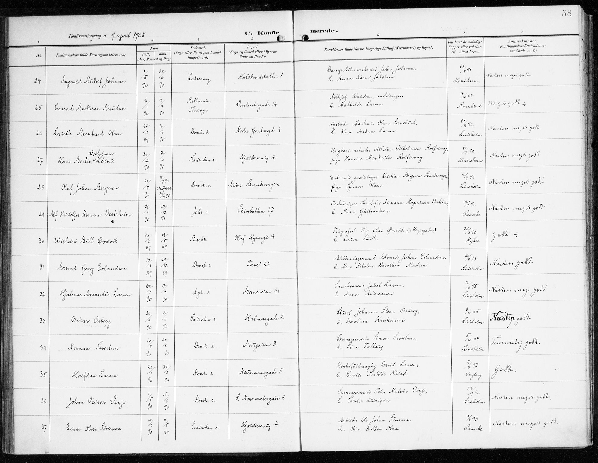 Domkirken sokneprestembete, AV/SAB-A-74801/H/Haa/L0031: Ministerialbok nr. C 6, 1898-1915, s. 58