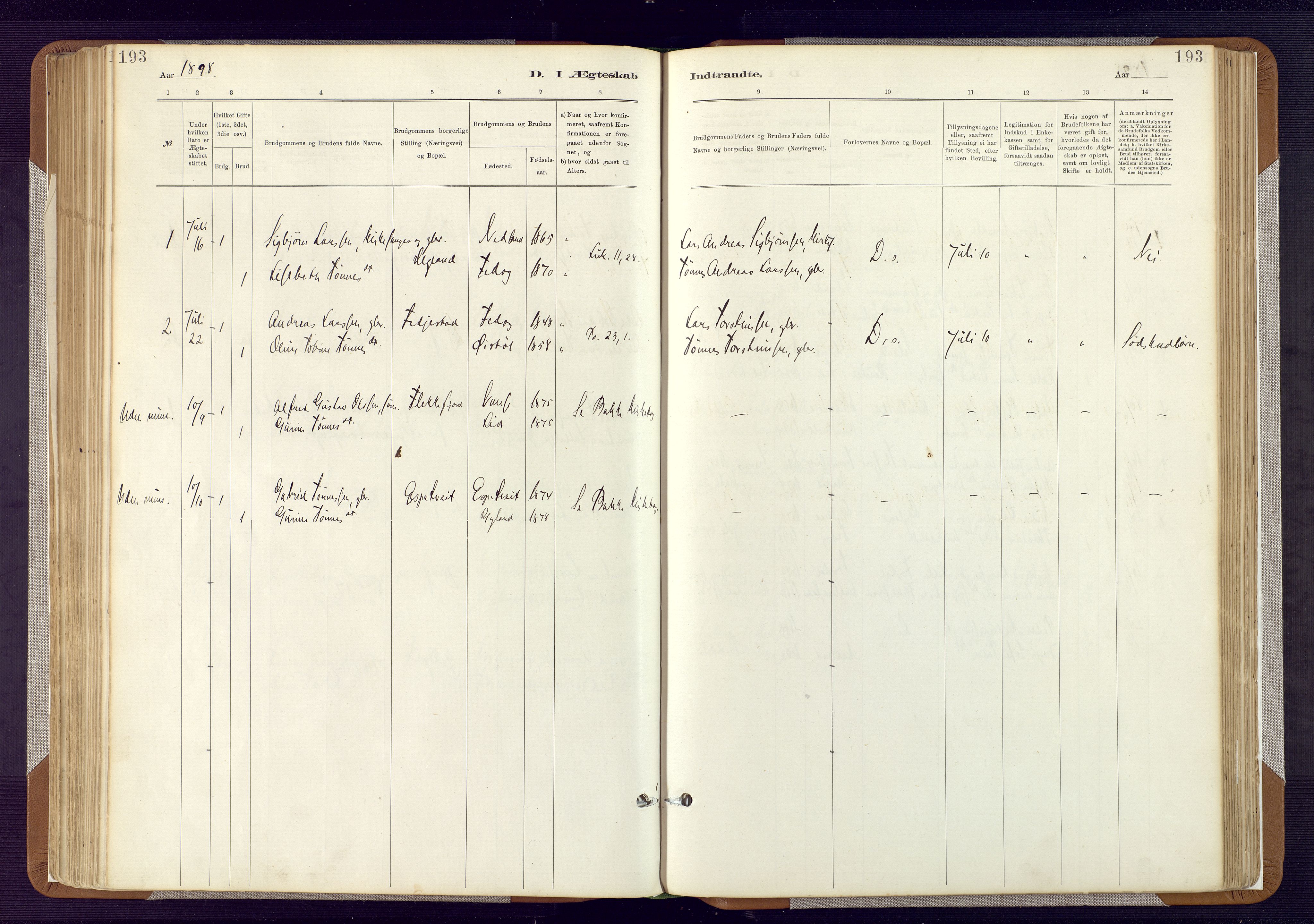 Bakke sokneprestkontor, SAK/1111-0002/F/Fa/Fab/L0003: Ministerialbok nr. A 3, 1884-1921, s. 193