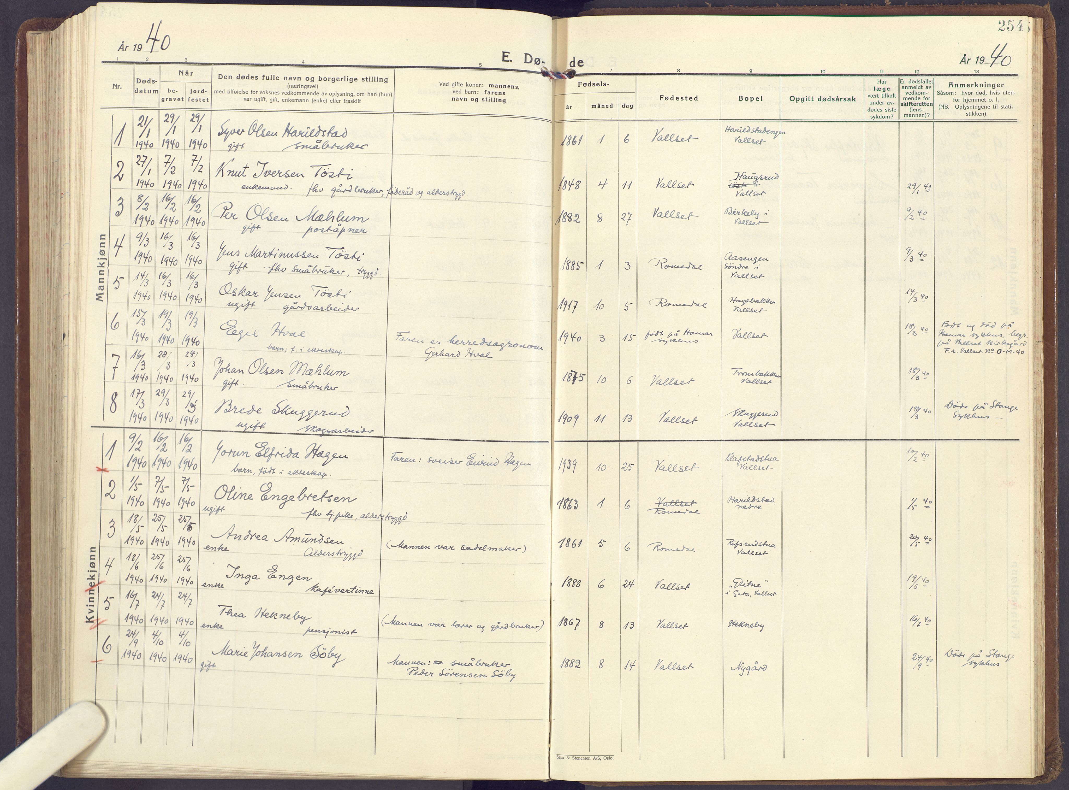 Romedal prestekontor, AV/SAH-PREST-004/K/L0013: Ministerialbok nr. 13, 1930-1949, s. 254