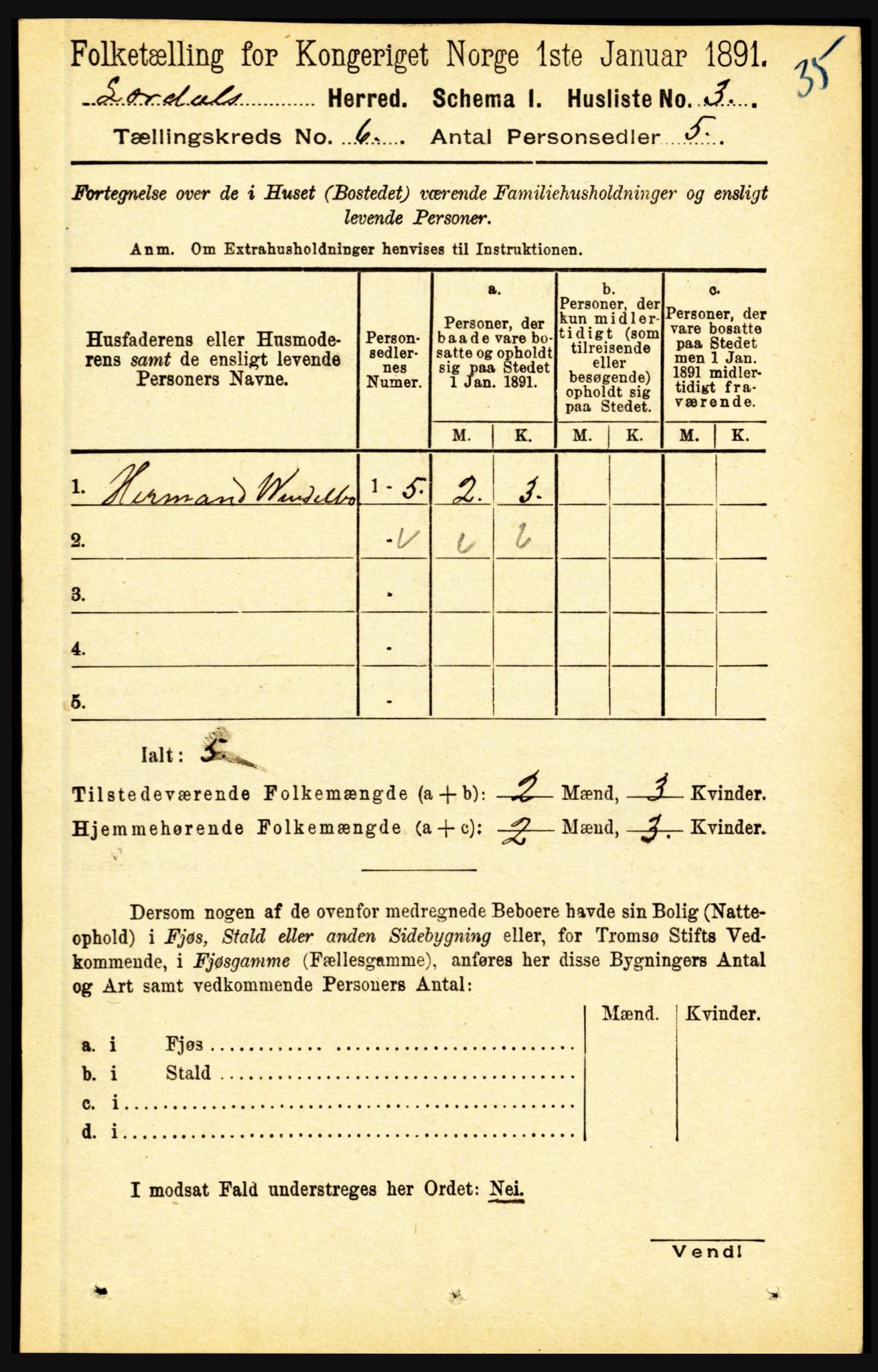 RA, Folketelling 1891 for 1422 Lærdal herred, 1891, s. 409