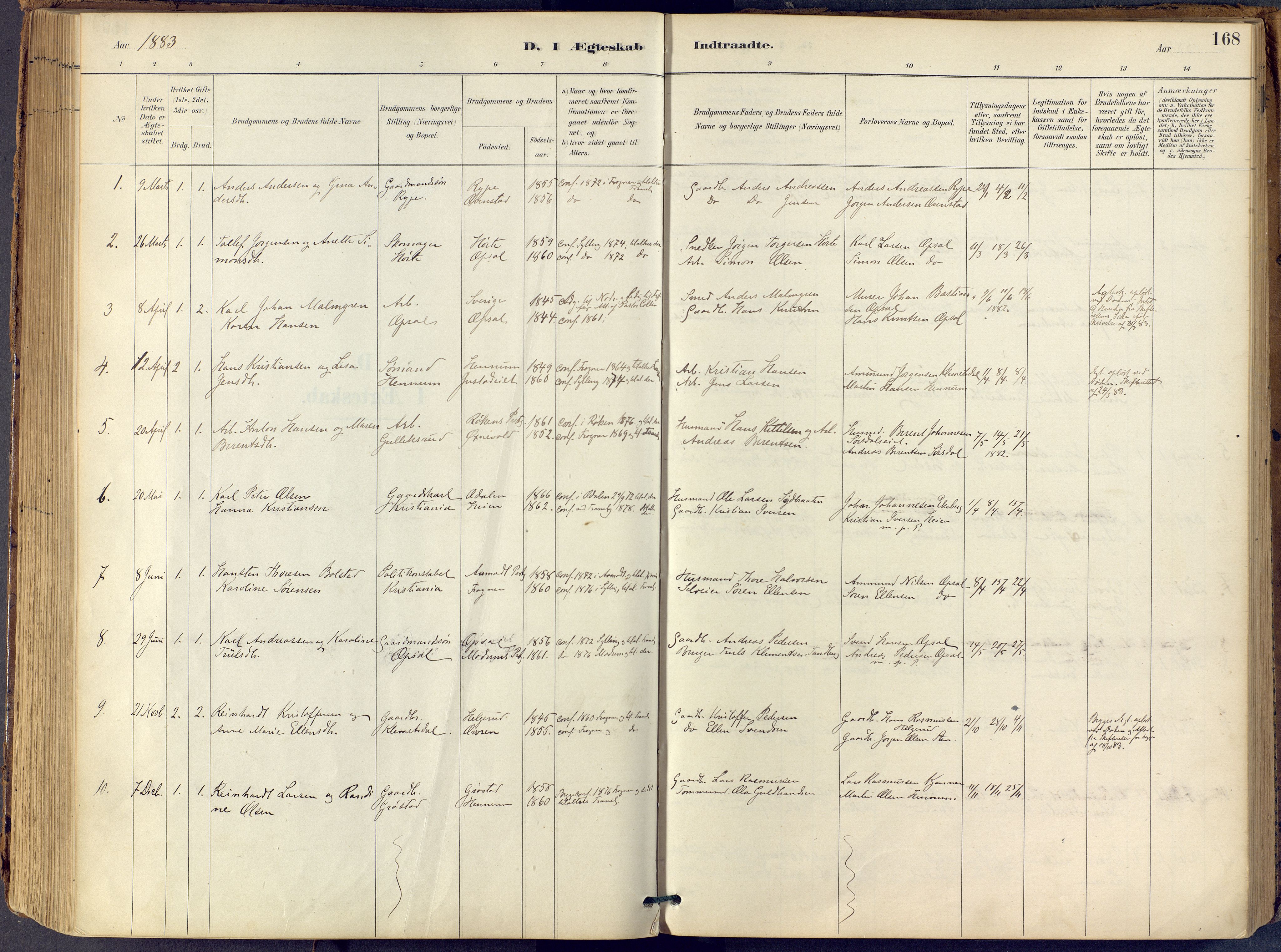 Lier kirkebøker, SAKO/A-230/F/Fb/L0001: Ministerialbok nr. II 1, 1883-1910, s. 168