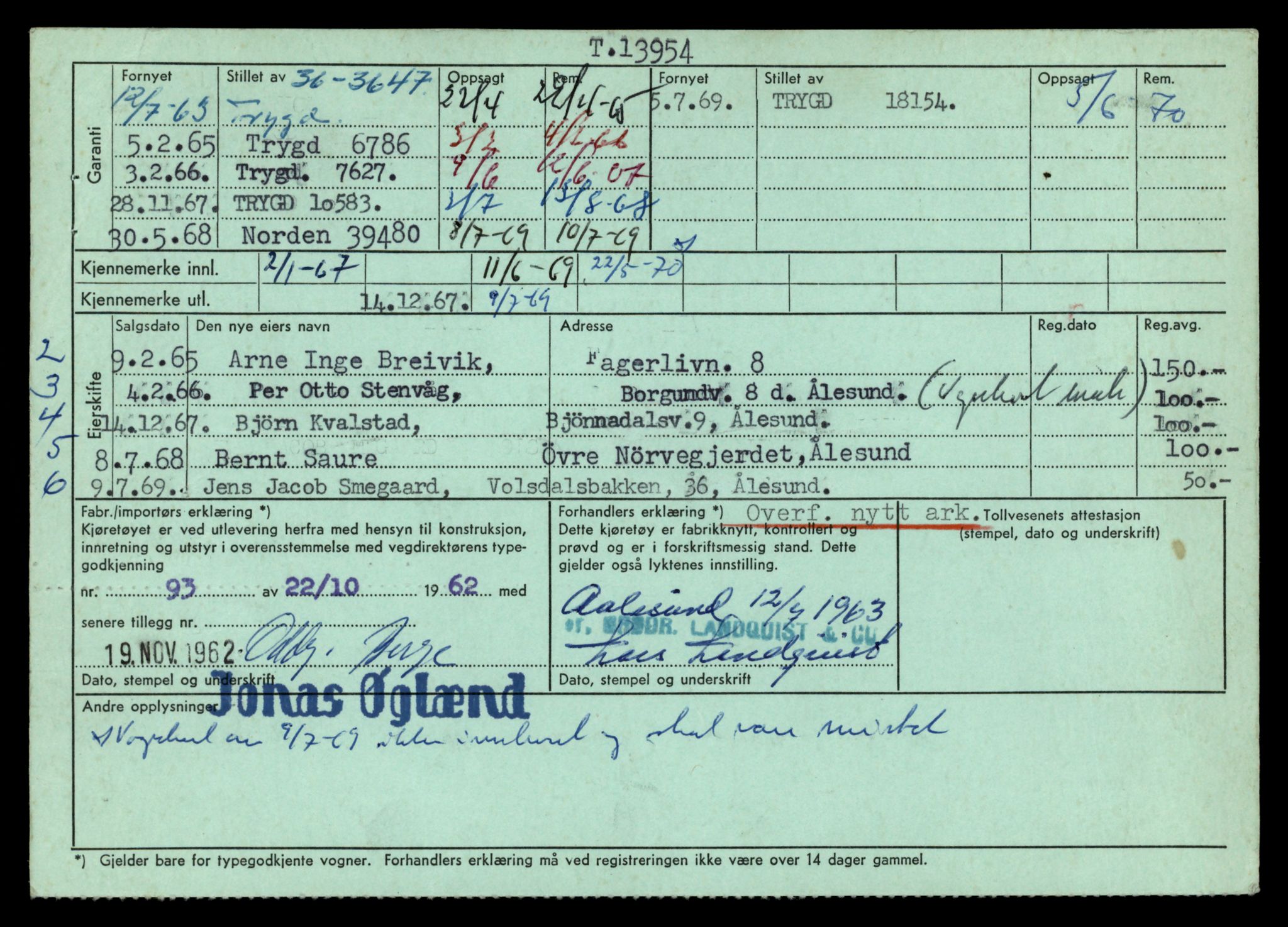 Møre og Romsdal vegkontor - Ålesund trafikkstasjon, AV/SAT-A-4099/F/Fe/L0042: Registreringskort for kjøretøy T 13906 - T 14079, 1927-1998, s. 803