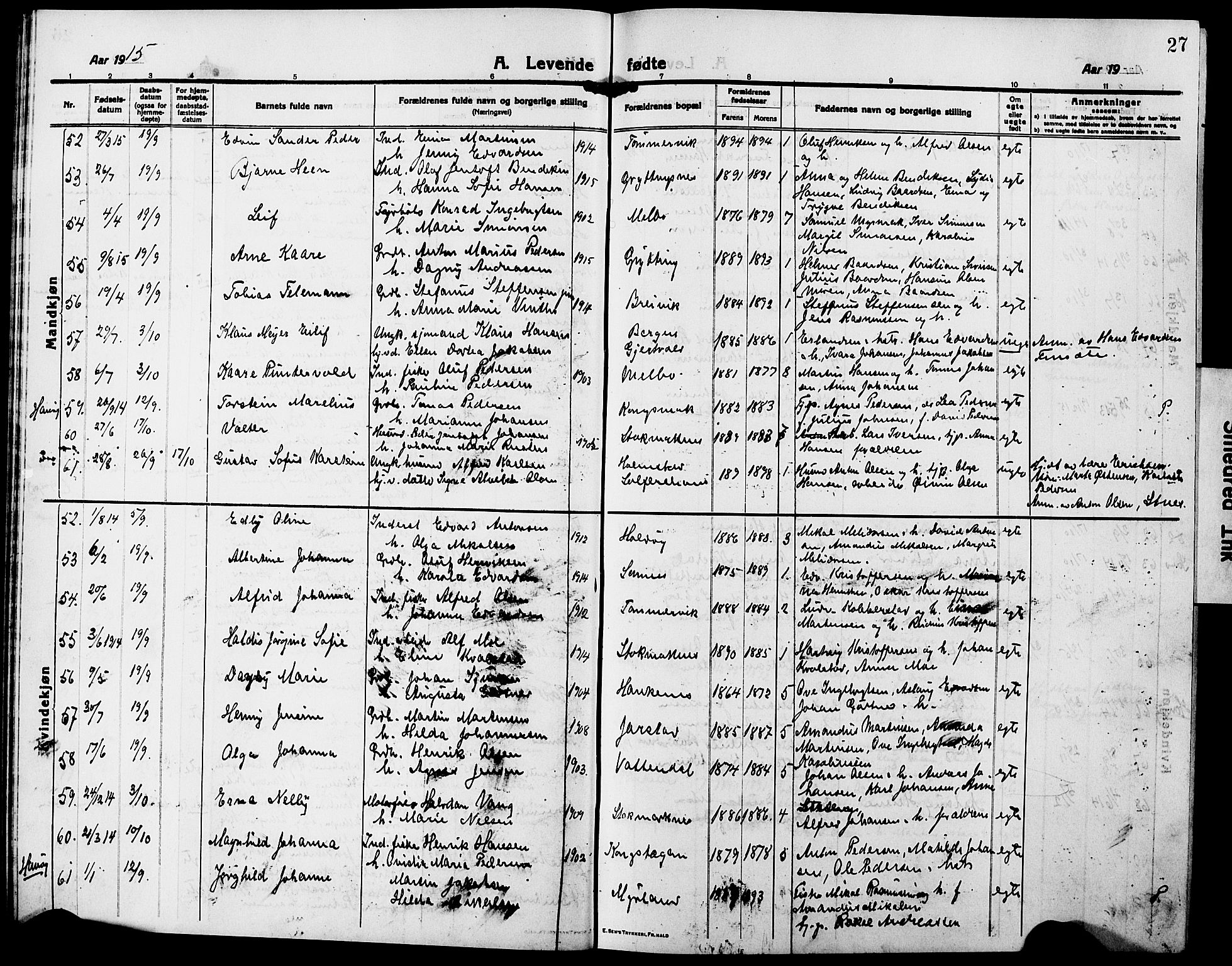 Ministerialprotokoller, klokkerbøker og fødselsregistre - Nordland, AV/SAT-A-1459/888/L1269: Klokkerbok nr. 888C07, 1913-1927, s. 27