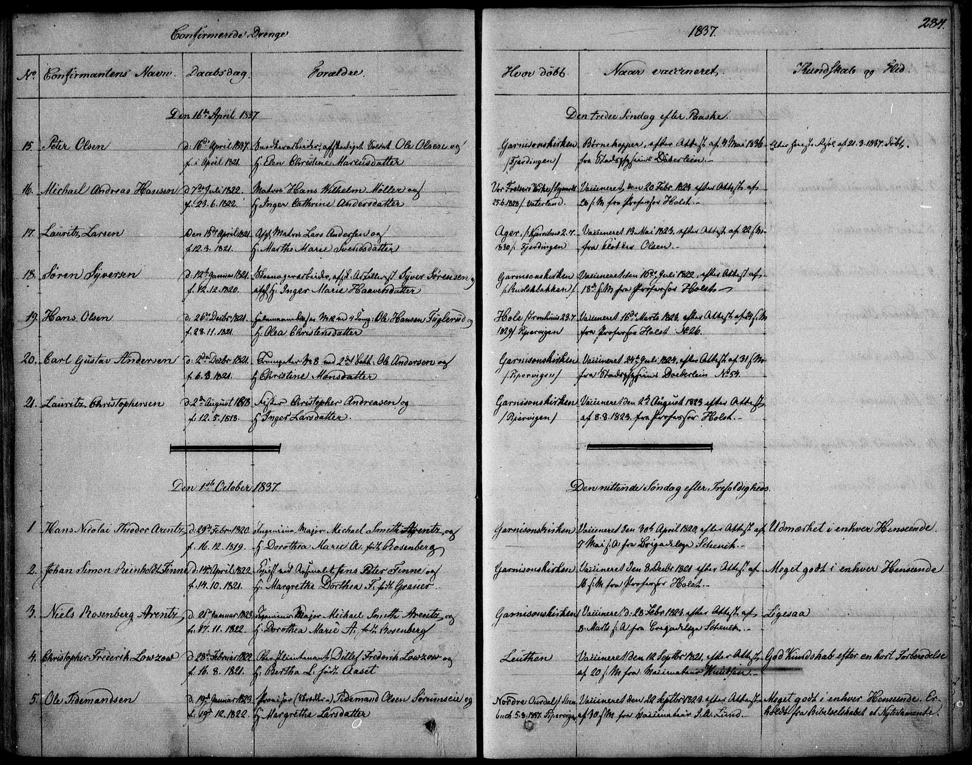 Garnisonsmenigheten Kirkebøker, SAO/A-10846/F/Fa/L0006: Ministerialbok nr. 6, 1828-1841, s. 284