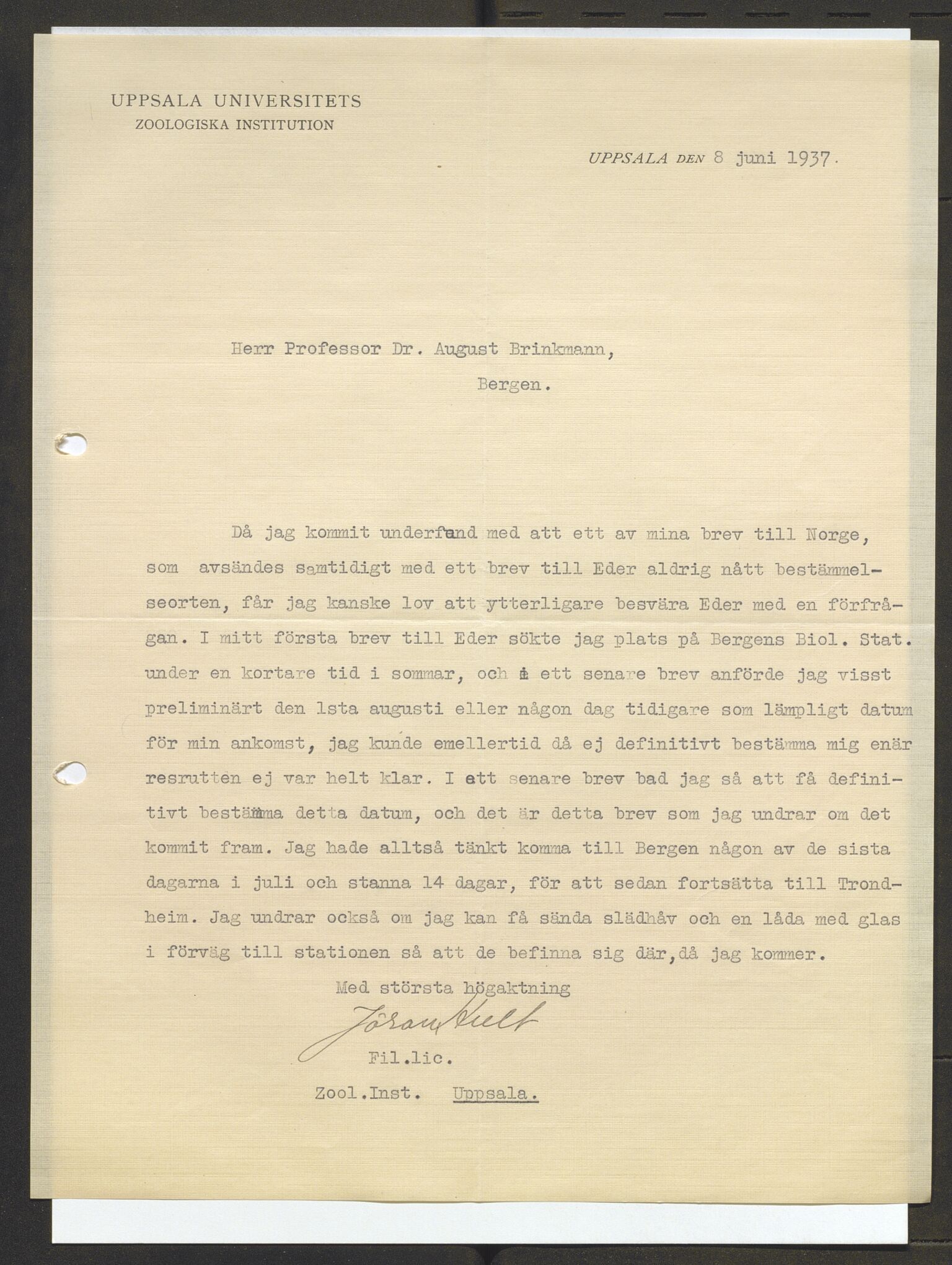 Bergens Museum, AV/SAB-A-17301/13/D/L0002: Korrespondanse , 1928-1940, s. 543