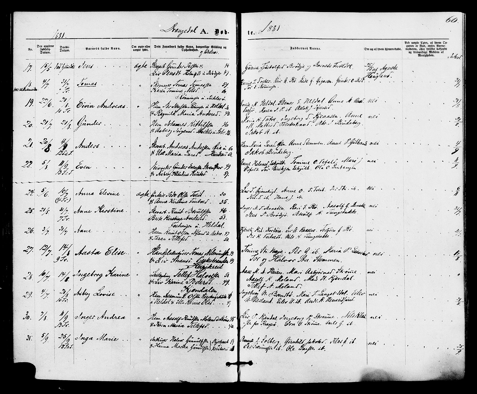 Drangedal kirkebøker, AV/SAKO-A-258/F/Fa/L0009: Ministerialbok nr. 9 /1, 1872-1884, s. 60