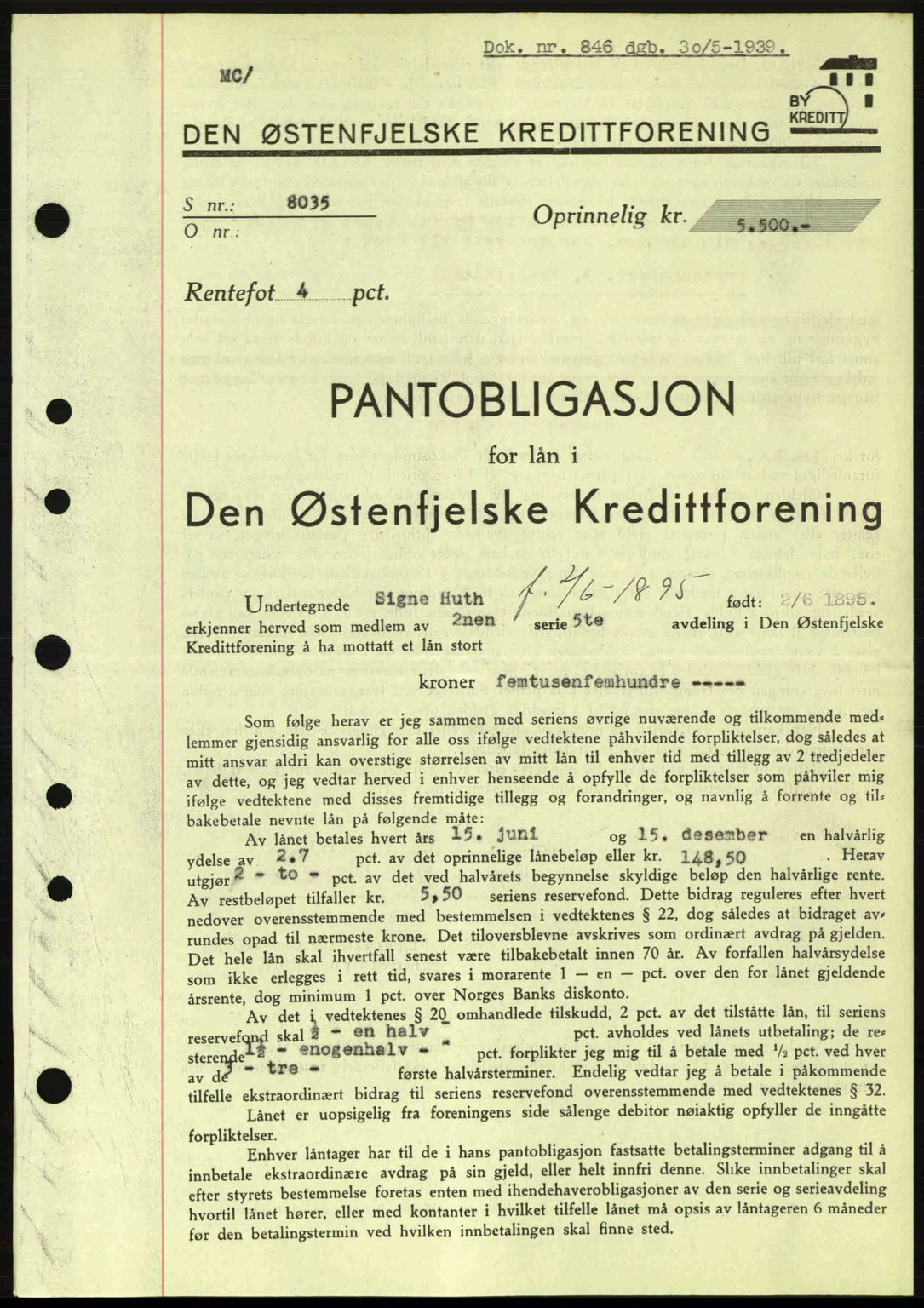 Fredrikstad byfogd, SAO/A-10473a/G/Ga/Gad/L0002: Pantebok nr. B2, 1938-1939, Dagboknr: 846/1939