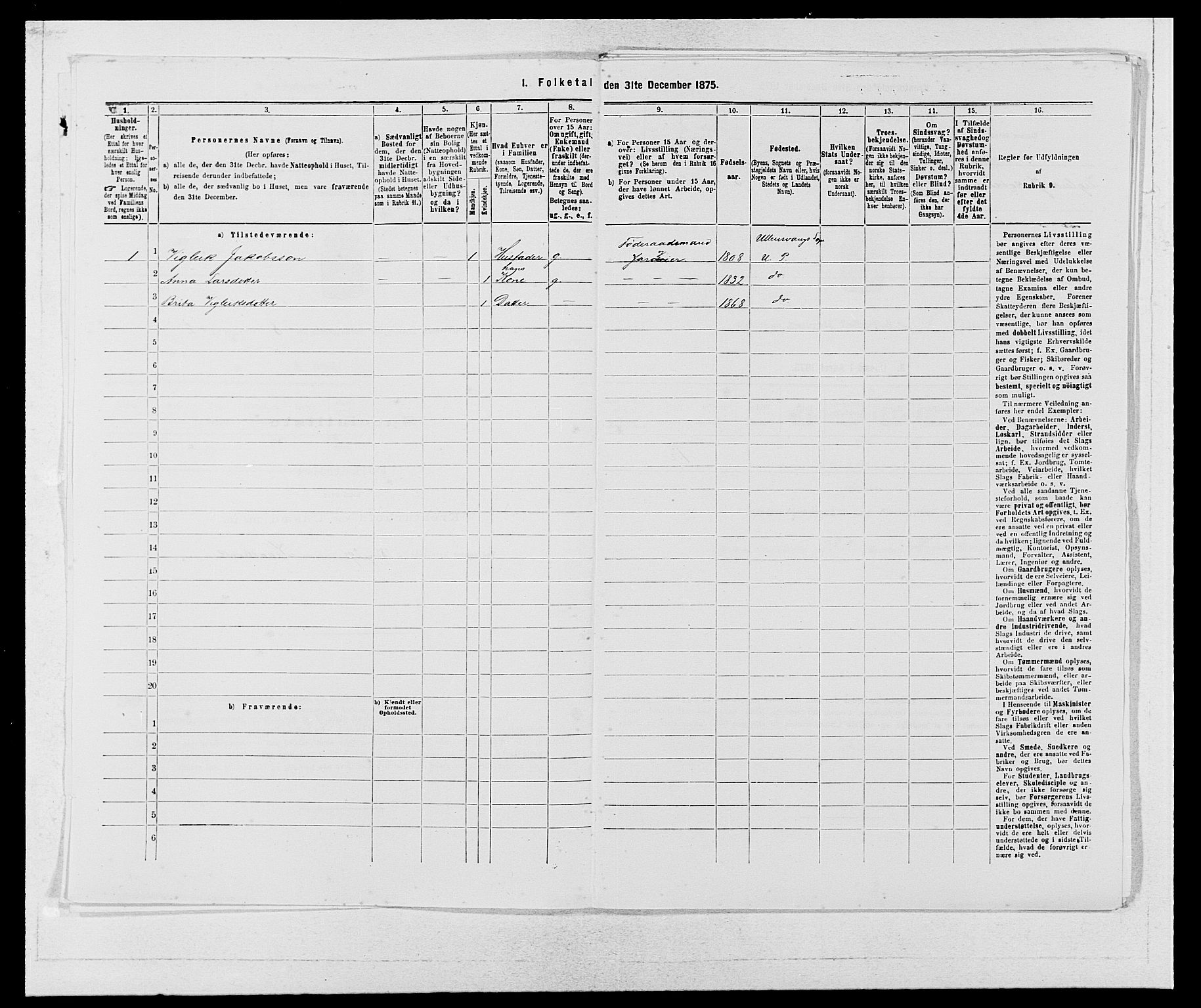 SAB, Folketelling 1875 for 1230P Ullensvang prestegjeld, 1875, s. 745