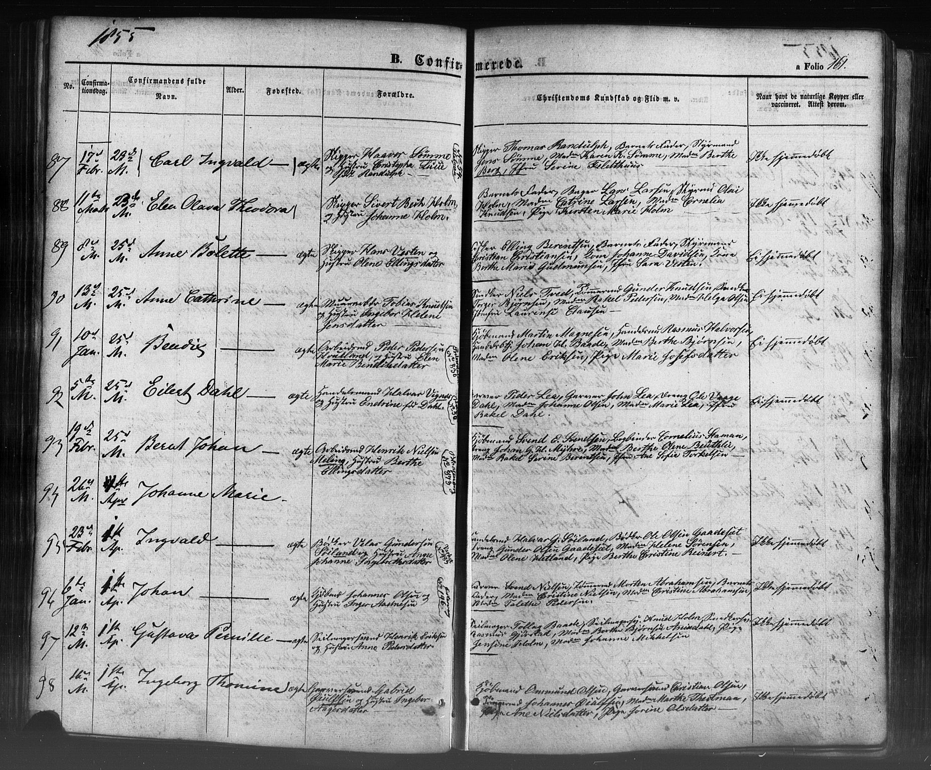 Domkirken sokneprestkontor, AV/SAST-A-101812/001/30/30BB/L0009: Klokkerbok nr. B 9, 1850-1858, s. 161